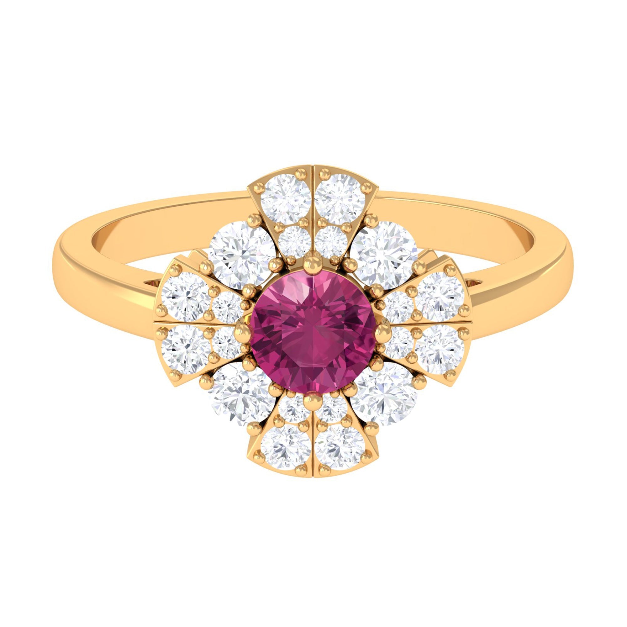 Pink Tourmaline Ring – Floral Engagement Band with Sparkling Moissanite Accent