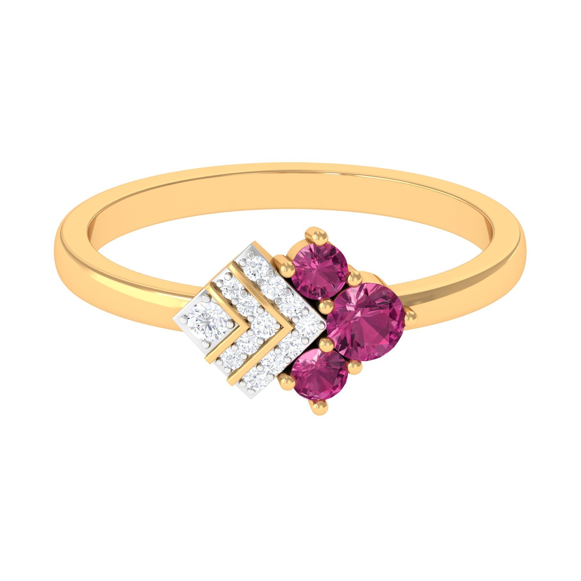 Pink Tourmaline Engagement Ring – Art Deco Vintage Design with Diamond Accents
