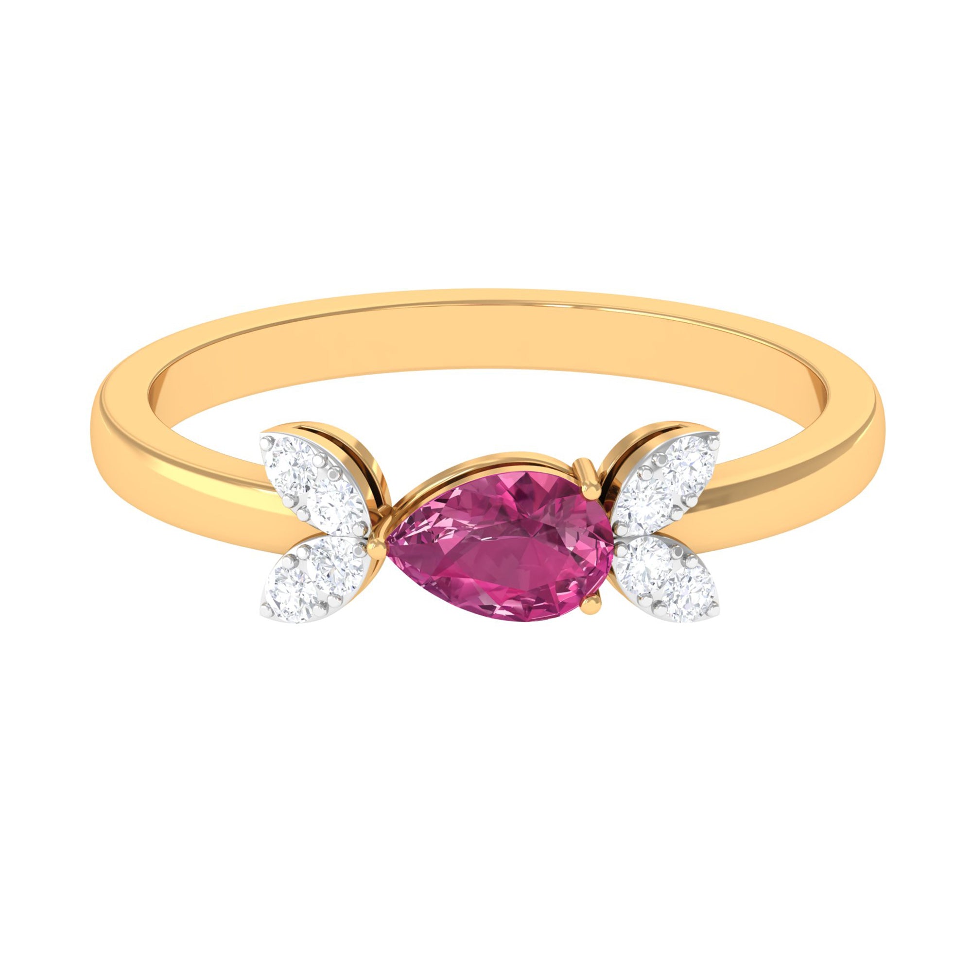 Pink Tourmaline Promise Ring – Minimal Leaf Design with Diamond Accents