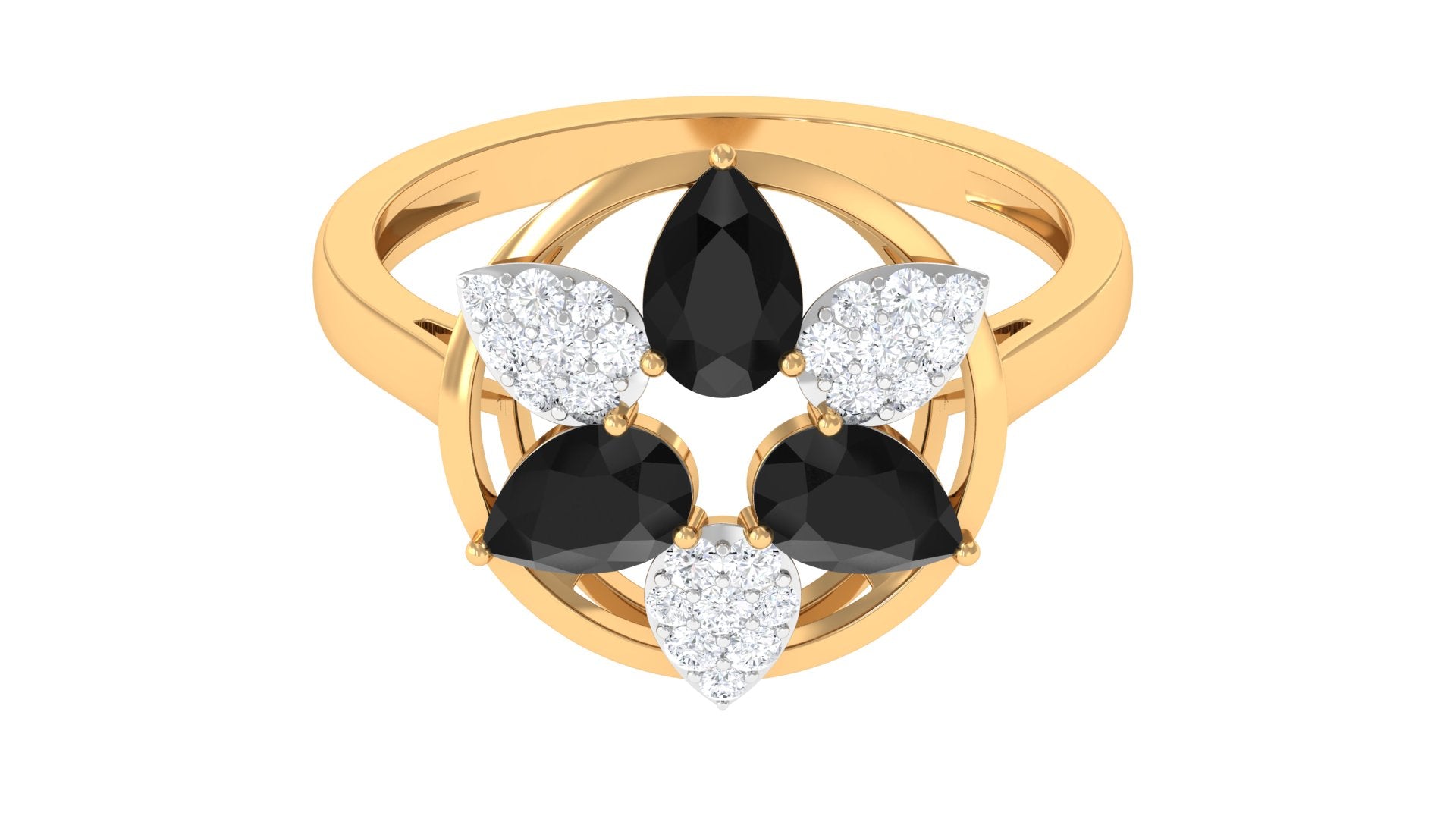Certified Black Spinel and Diamond Flower Cocktail Ring