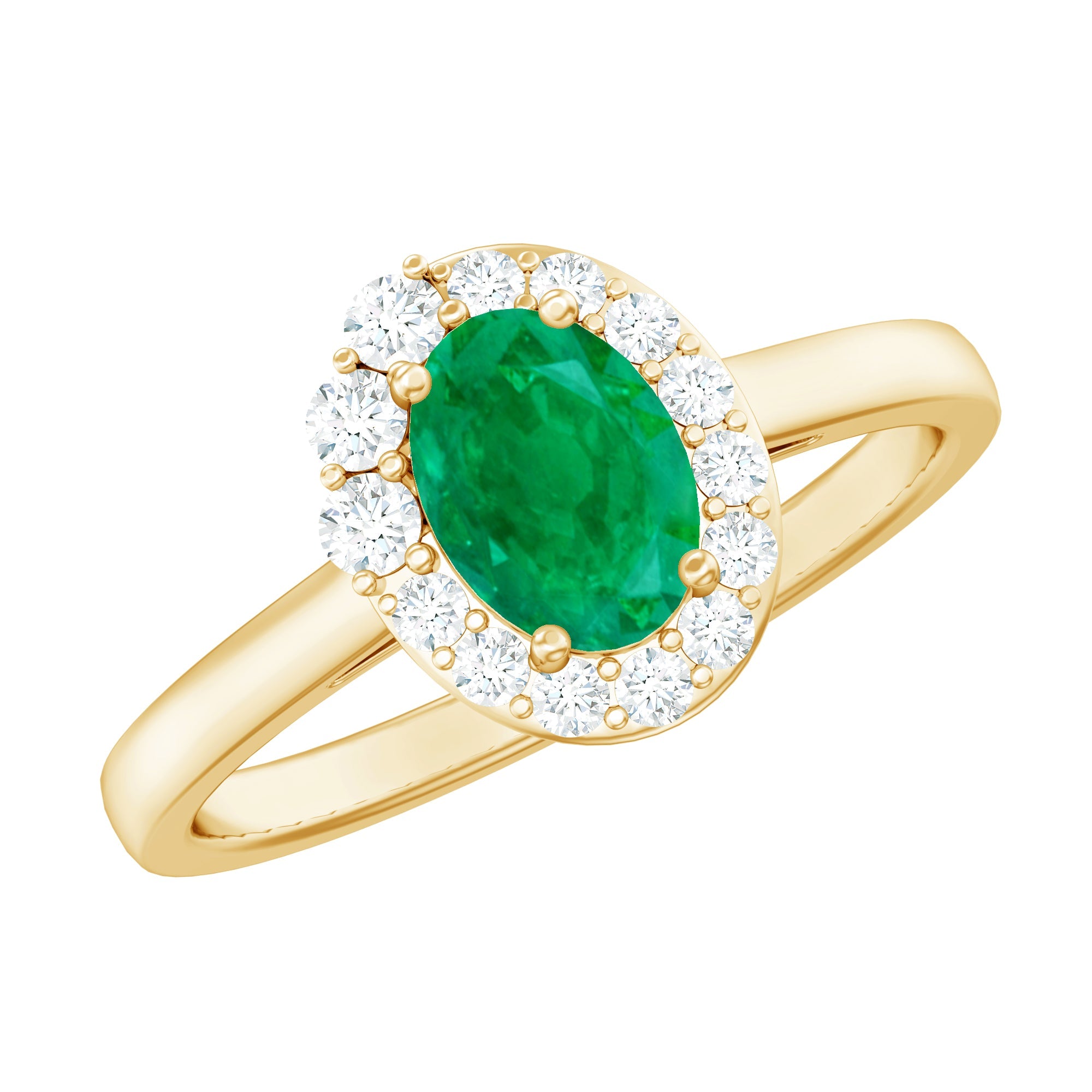 Emerald Engagement Ring – Natural Oval Emerald with Diamond Halo | Rosec Jewels