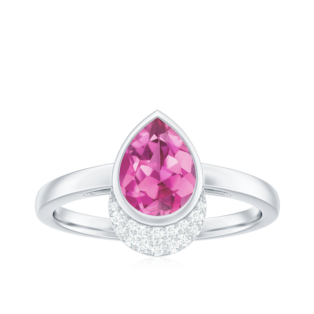 Pink Tourmaline Engagement Ring – Classic Teardrop Pear Shape with Diamond Accents