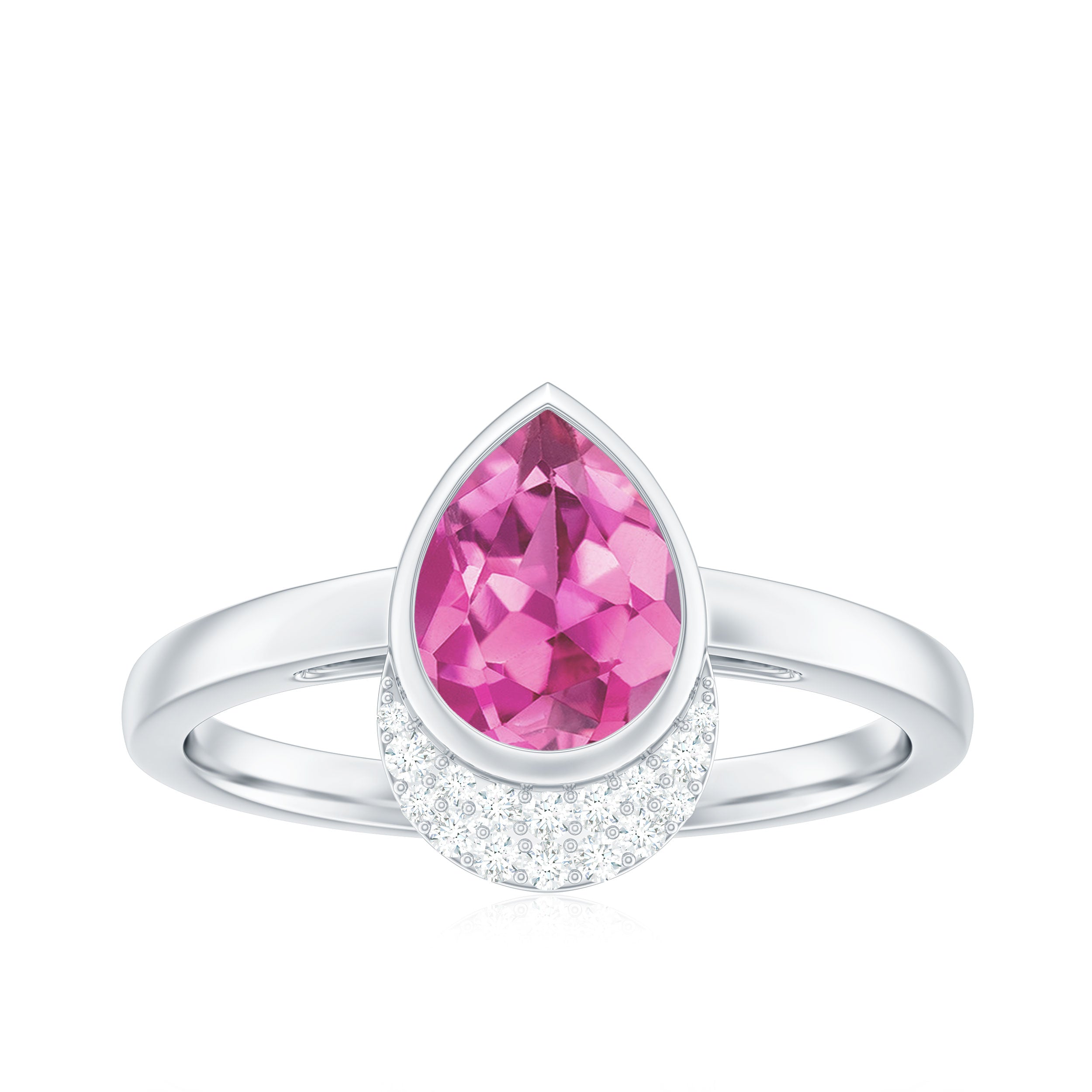 Pink Tourmaline Engagement Ring – Classic Teardrop Pear Shape with Diamond Accents