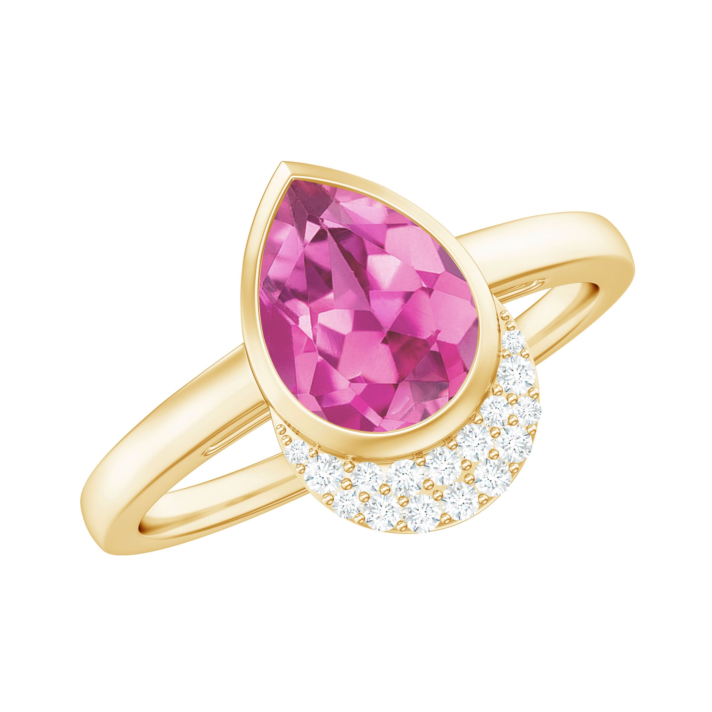 Pink Tourmaline Engagement Ring – Classic Teardrop Pear Shape with Diamond Accents