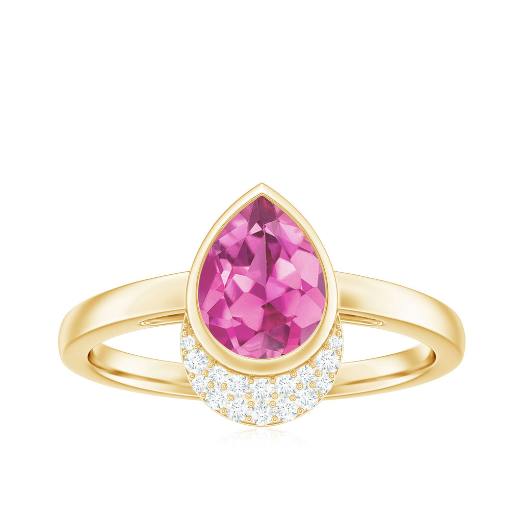 Pink Tourmaline Engagement Ring – Classic Teardrop Pear Shape with Diamond Accents