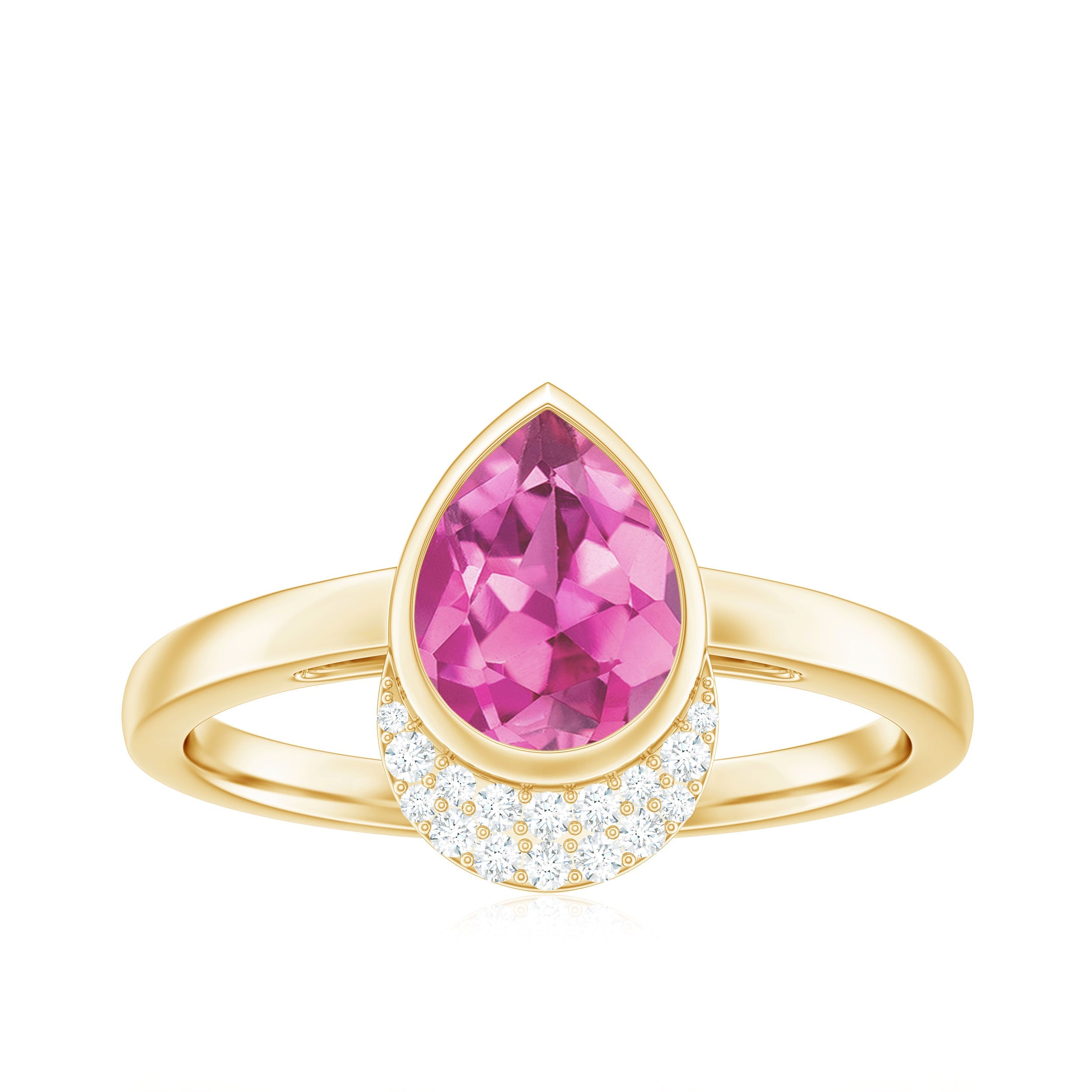 Pink Tourmaline Engagement Ring – Classic Teardrop Pear Shape with Diamond Accents