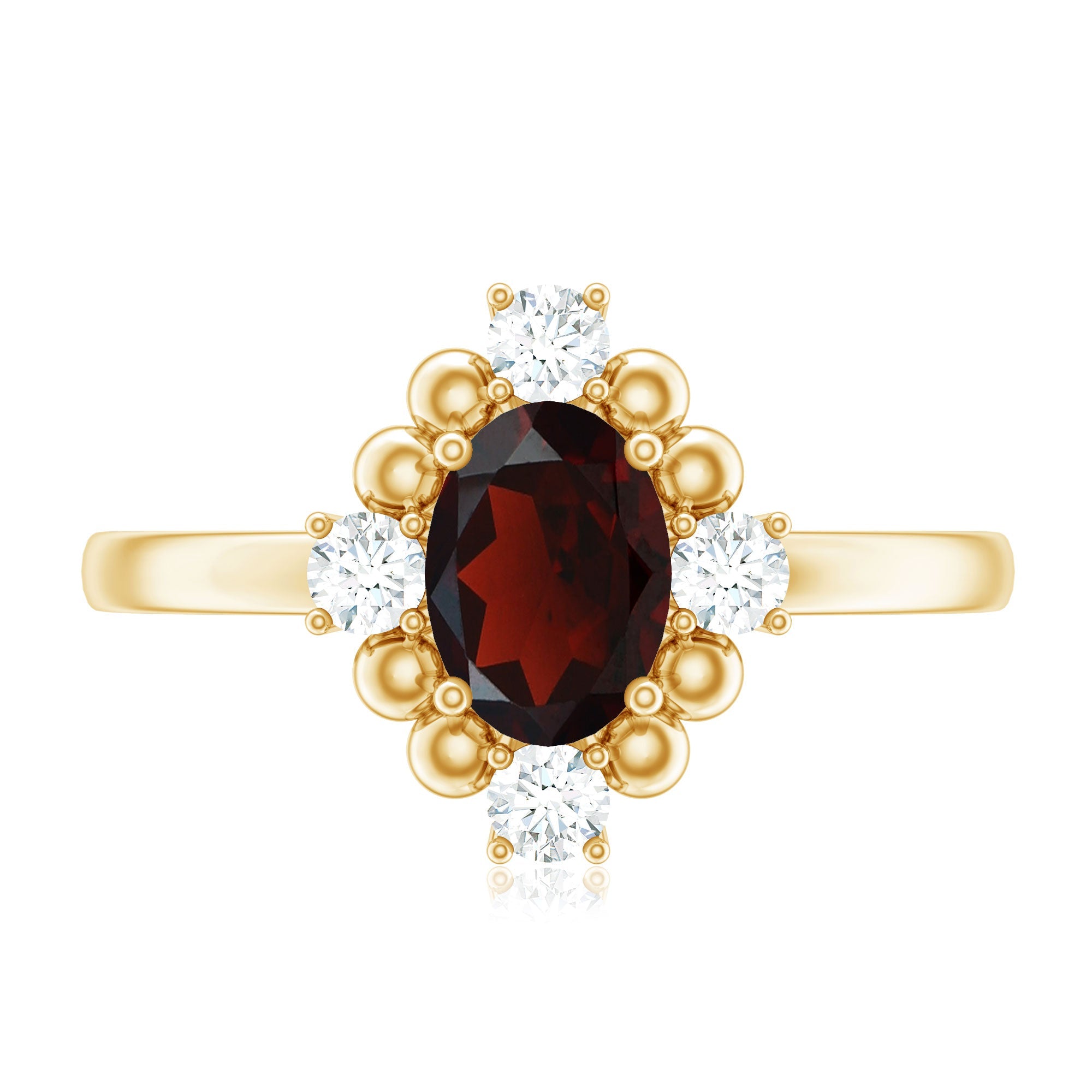 AAA Quality Oval Garnet Vintage Engagement Ring With Diamond