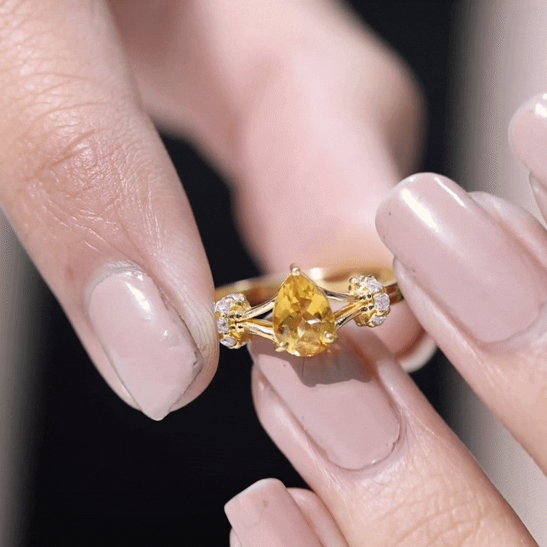 Citrine Engagement Ring – Pear Shaped Split Shank with Diamond Accent | Rosec Jewels