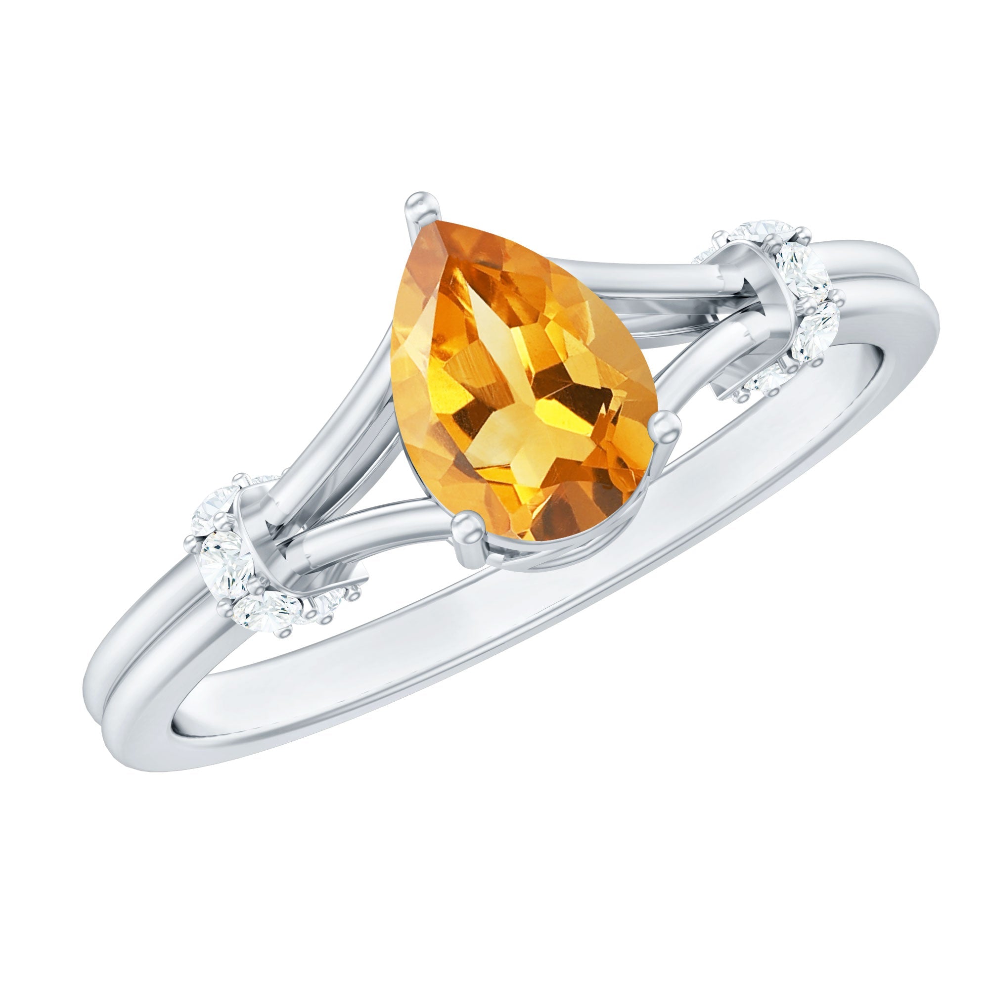 Citrine Engagement Ring – Pear Shaped Split Shank with Diamond Accent | Rosec Jewels