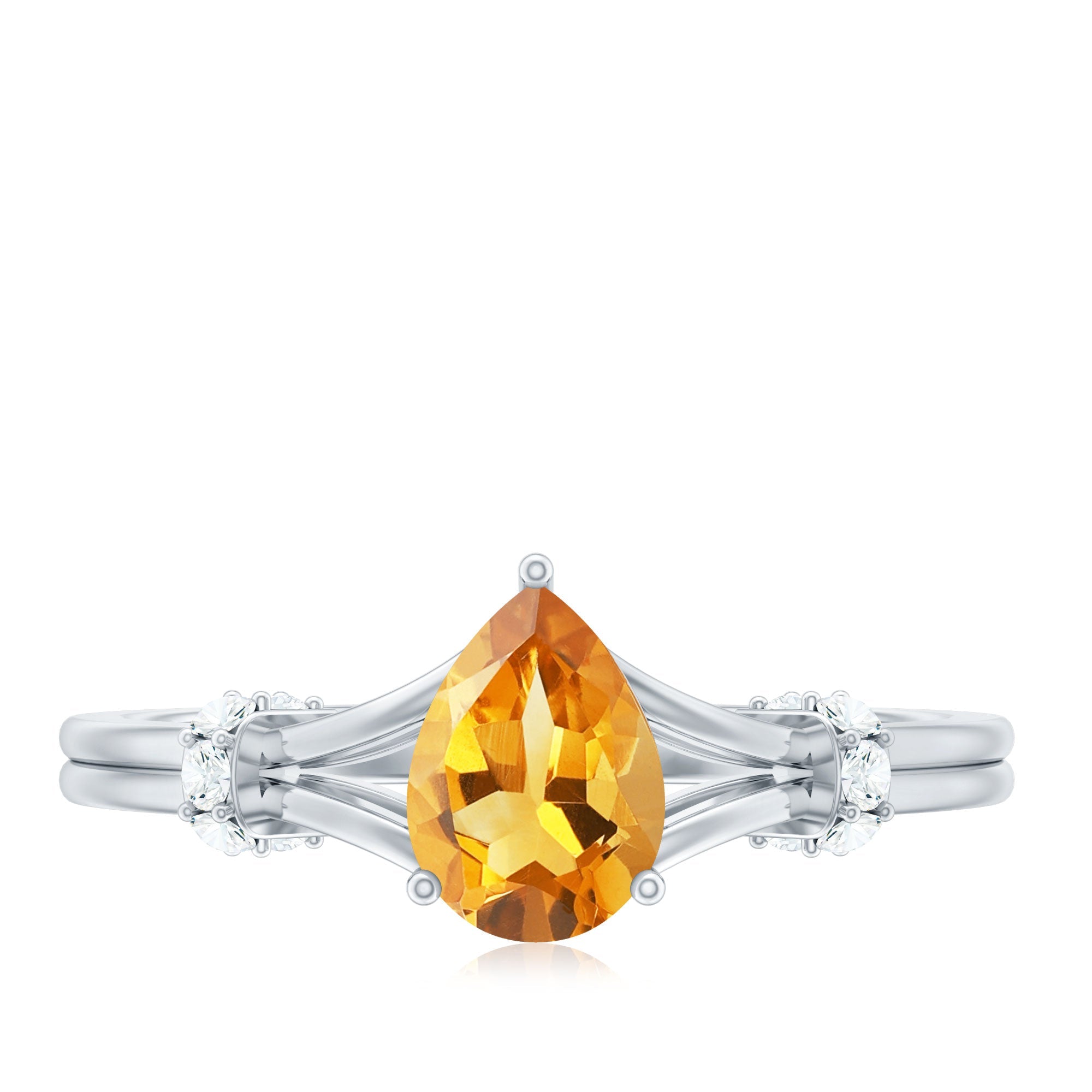 Citrine Engagement Ring – Pear Shaped Split Shank with Diamond Accent | Rosec Jewels