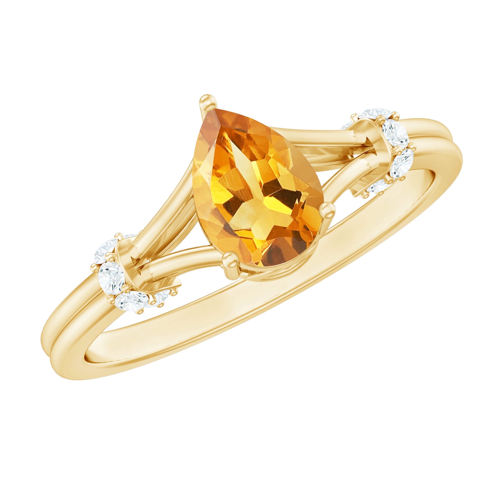 Citrine Engagement Ring – Pear Shaped Split Shank with Diamond Accent | Rosec Jewels