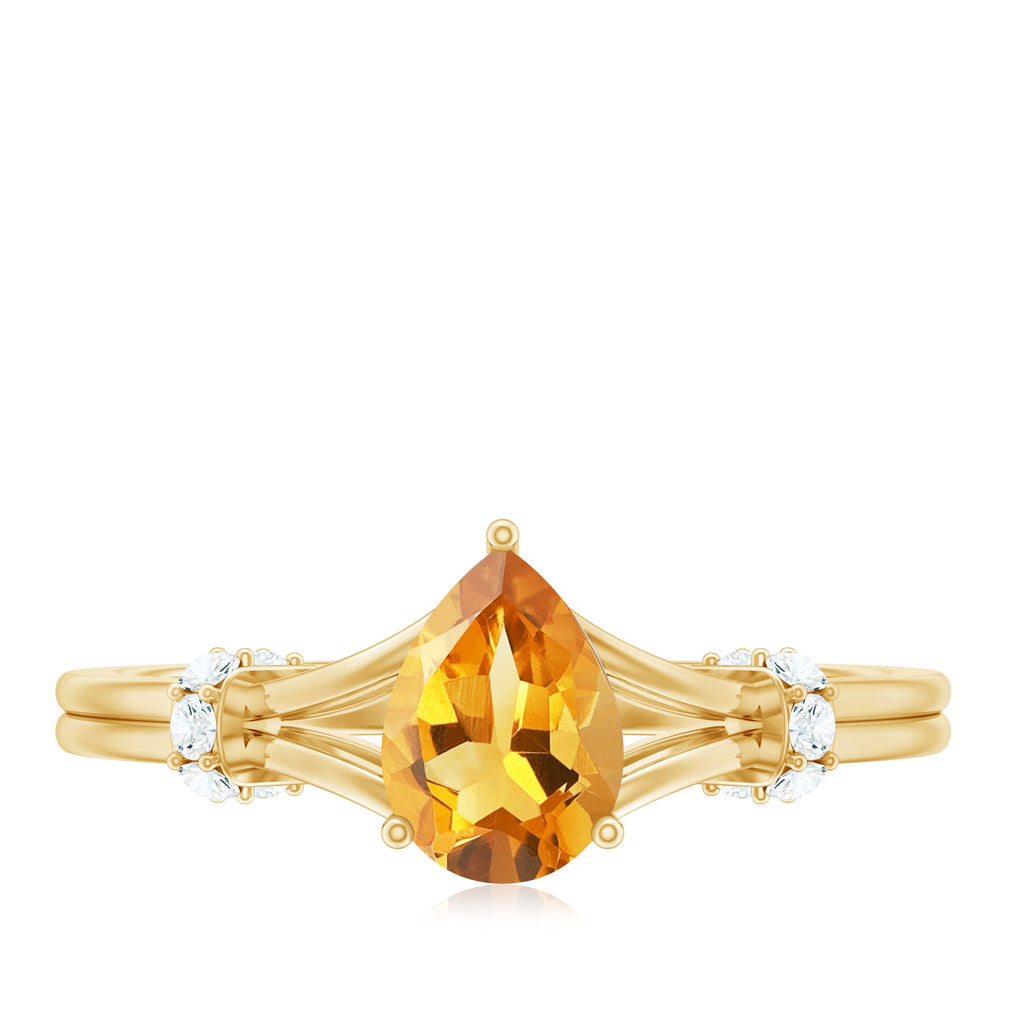 Citrine Engagement Ring – Pear Shaped Split Shank with Diamond Accent | Rosec Jewels