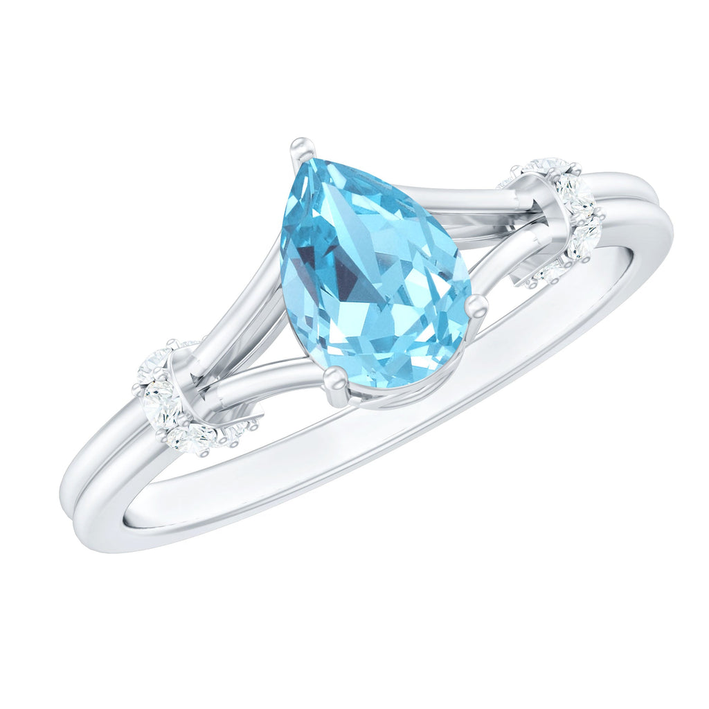 Aquamarine Solitaire Ring – 1 Carat Pear Shape with Split Shank Design