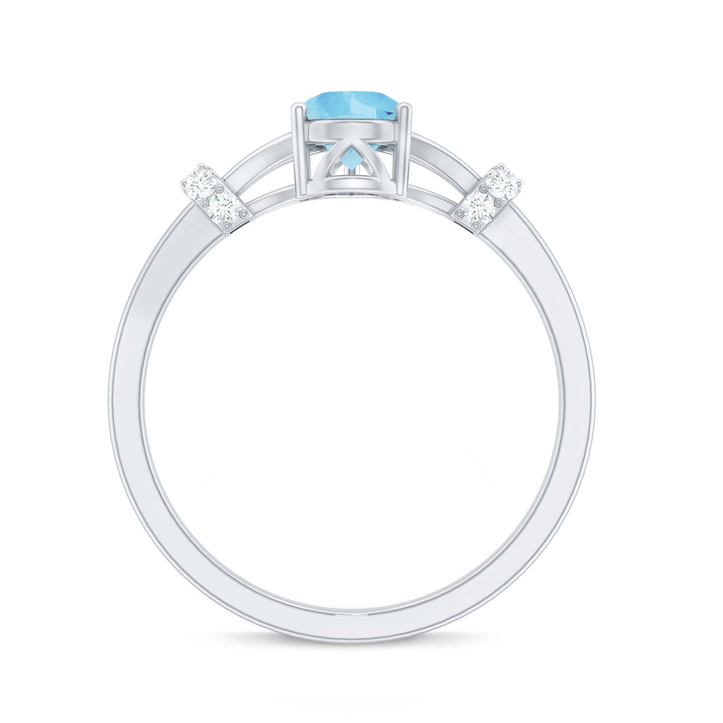 Aquamarine Solitaire Ring – 1 Carat Pear Shape with Split Shank Design