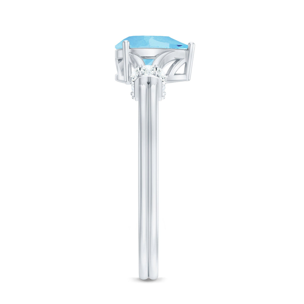 Aquamarine Solitaire Ring – 1 Carat Pear Shape with Split Shank Design