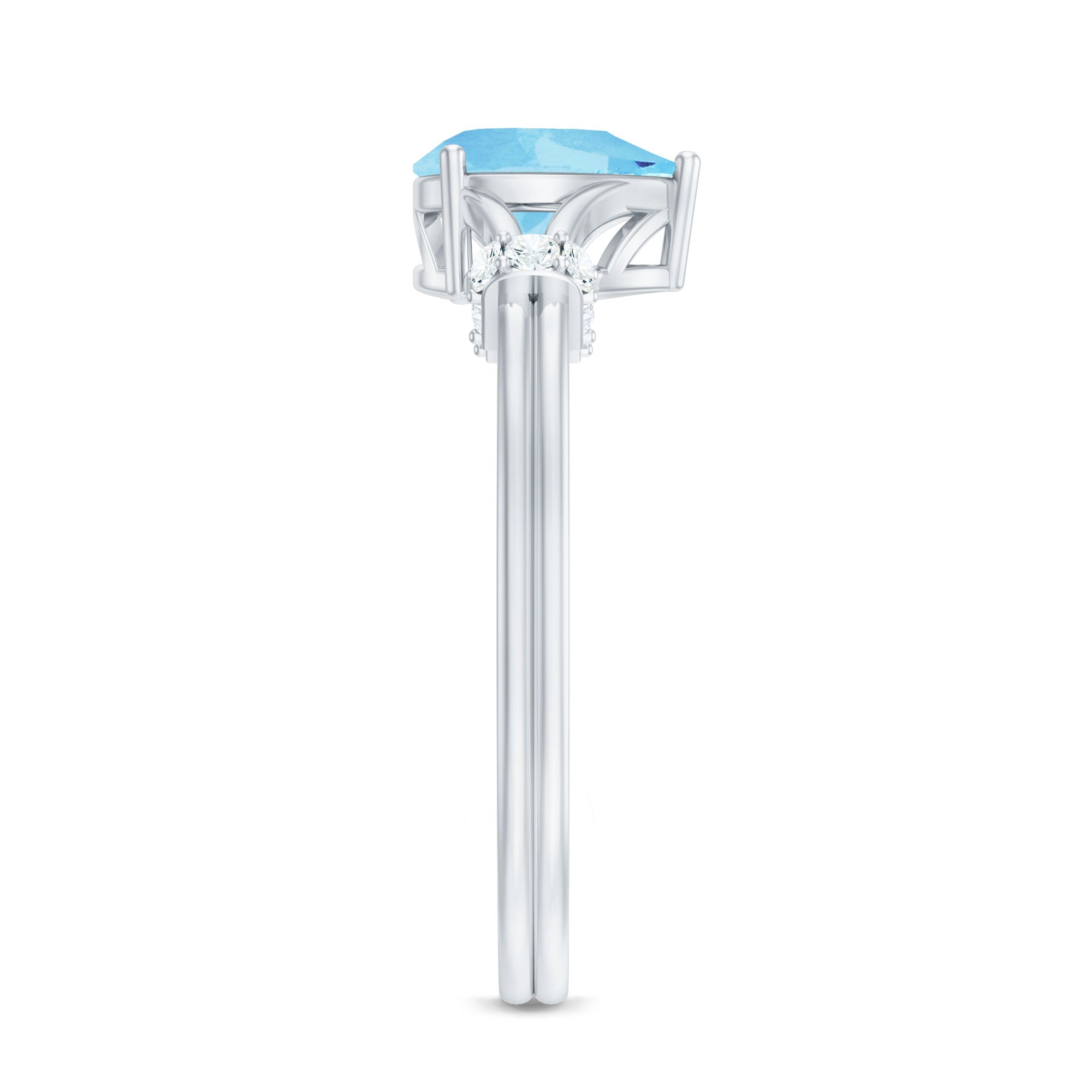 Aquamarine Solitaire Ring – 1 Carat Pear Shape with Split Shank Design