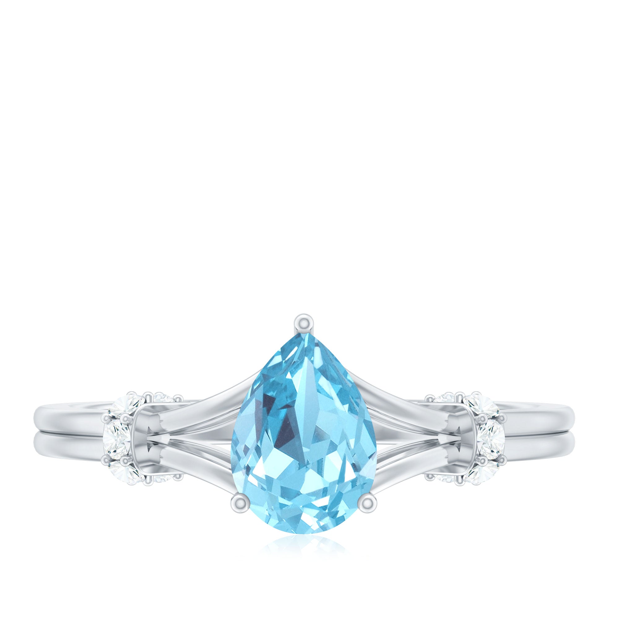 Aquamarine Solitaire Ring – 1 Carat Pear Shape with Split Shank Design