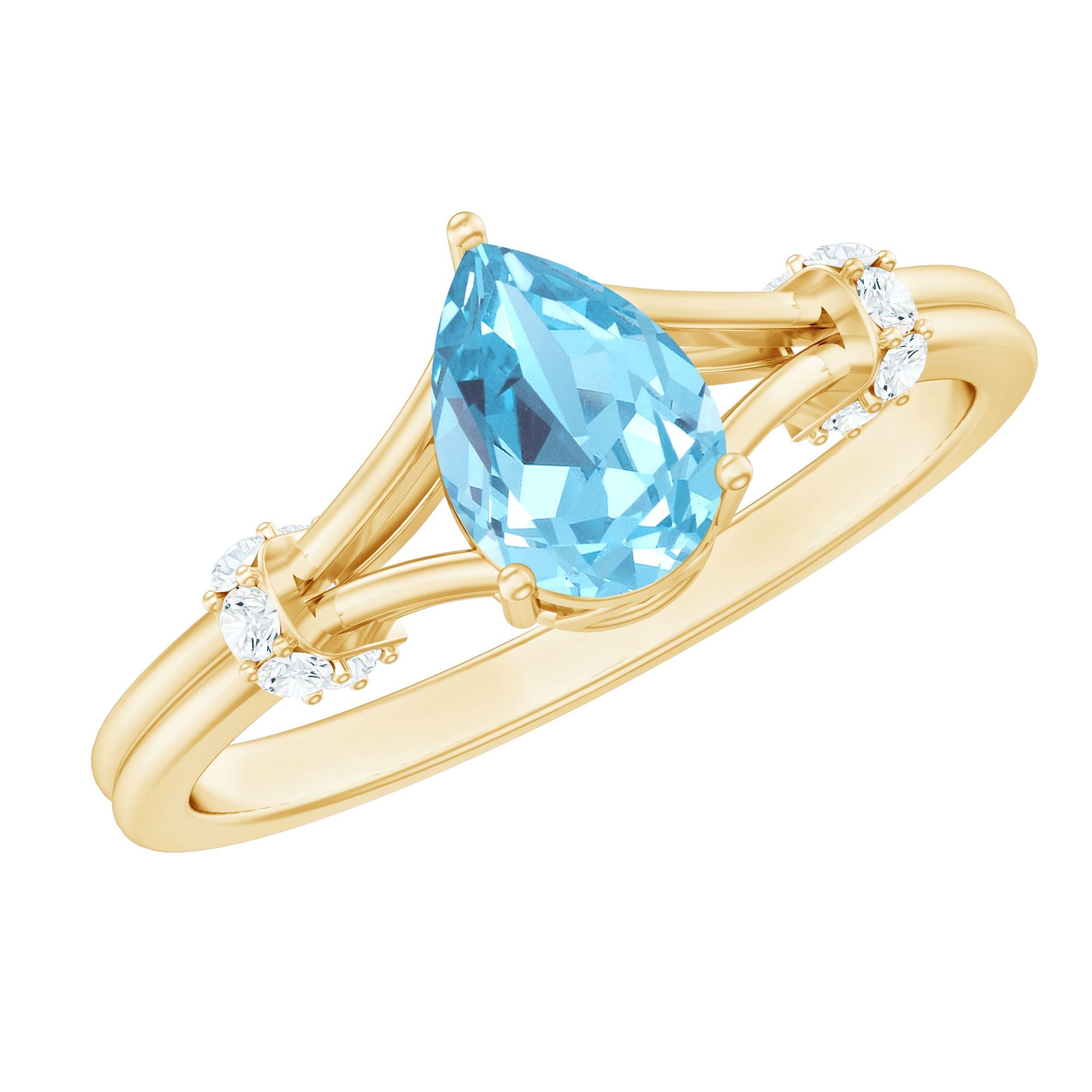 Aquamarine Solitaire Ring – 1 Carat Pear Shape with Split Shank Design