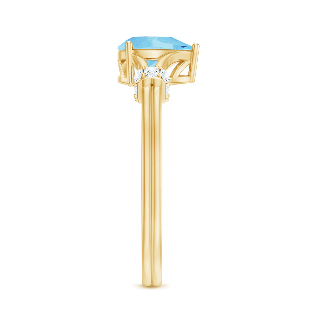 Aquamarine Solitaire Ring – 1 Carat Pear Shape with Split Shank Design
