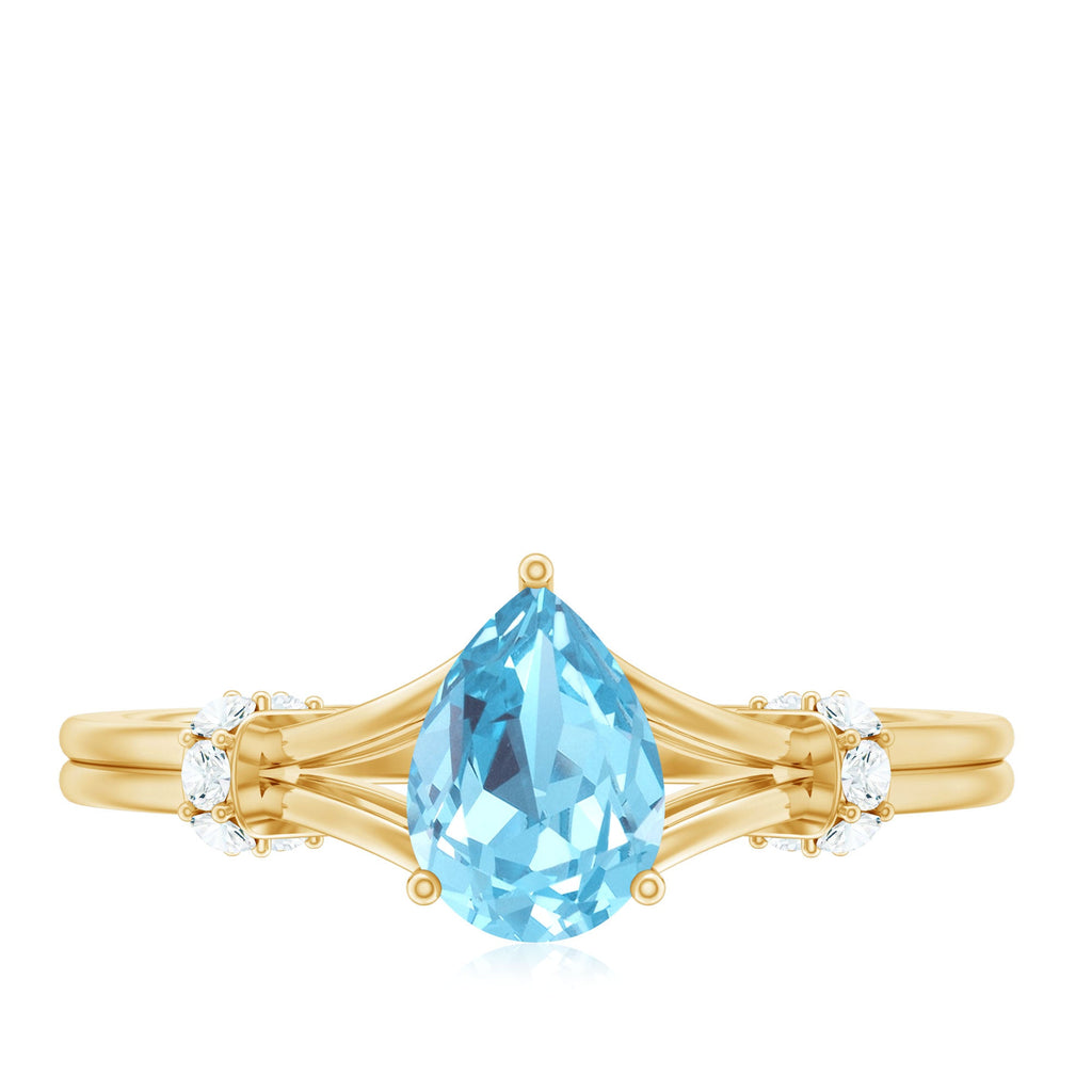 Aquamarine Solitaire Ring – 1 Carat Pear Shape with Split Shank Design