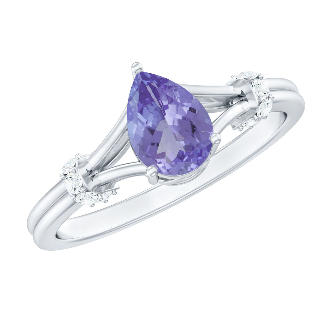 Pear Shape Tanzanite Ring - Natural Blue Gemstone With Diamond Split Shank Design