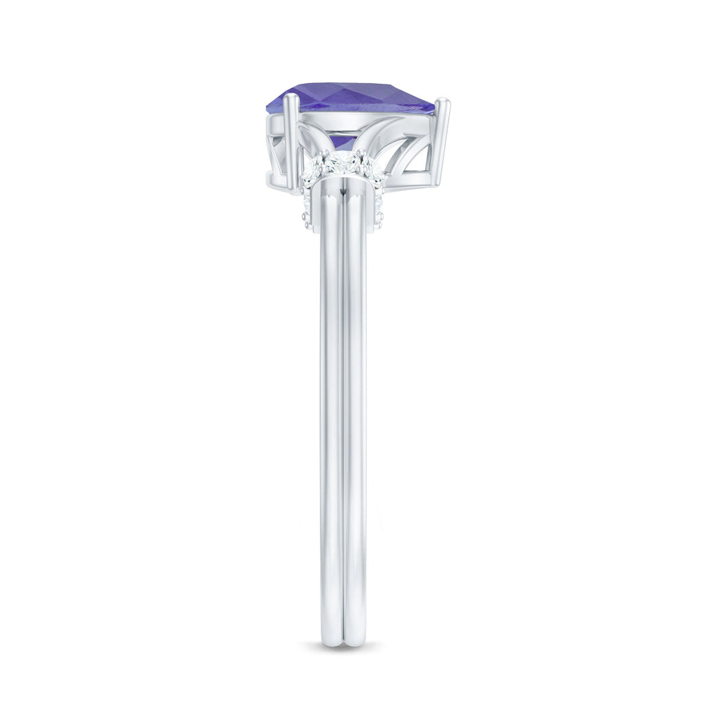 Pear Shape Tanzanite Ring - Natural Blue Gemstone With Diamond Split Shank Design
