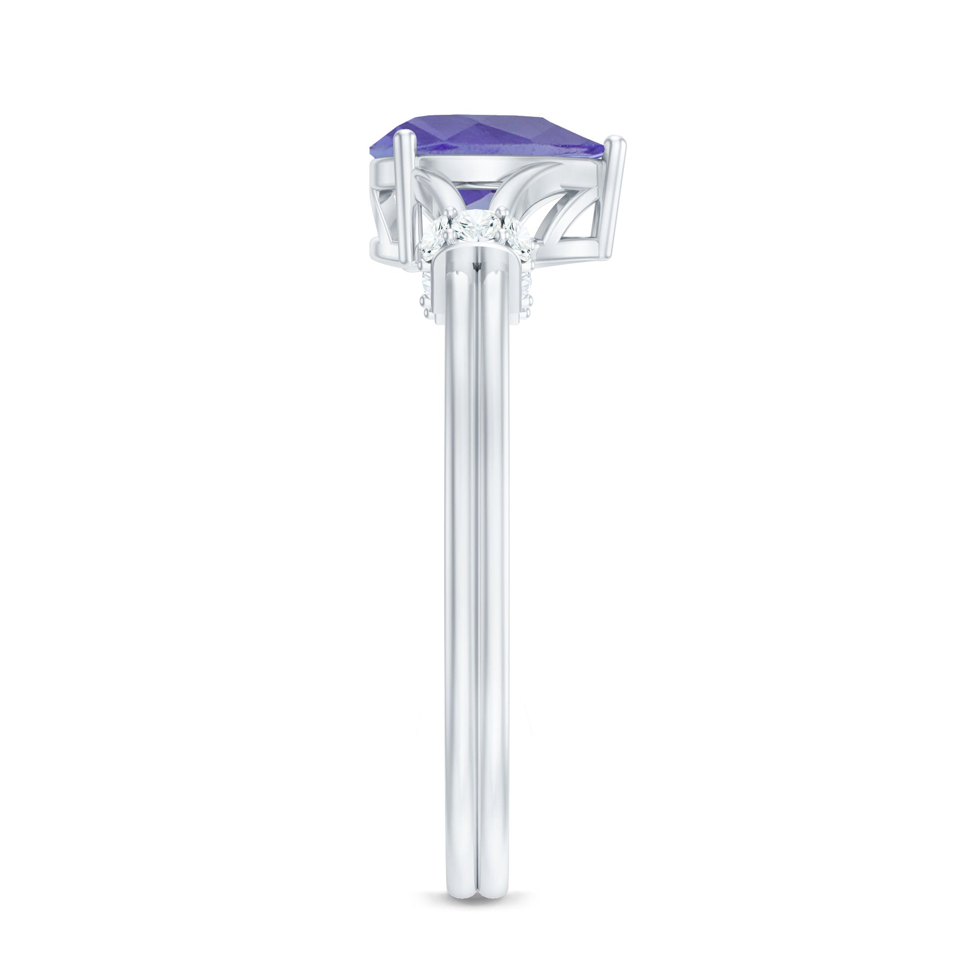 Pear Shape Tanzanite Ring - Natural Blue Gemstone With Diamond Split Shank Design