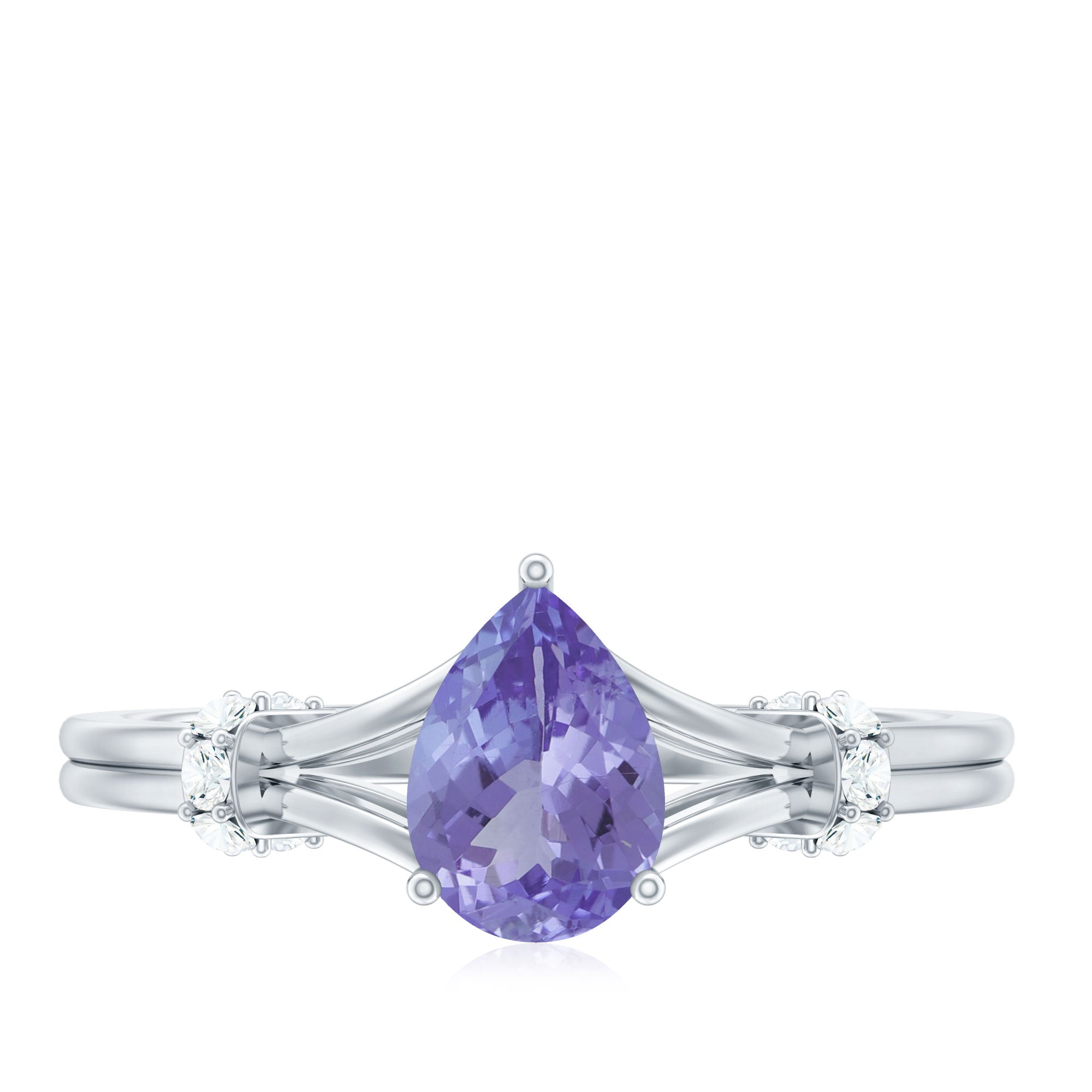 Pear Shape Tanzanite Ring - Natural Blue Gemstone With Diamond Split Shank Design