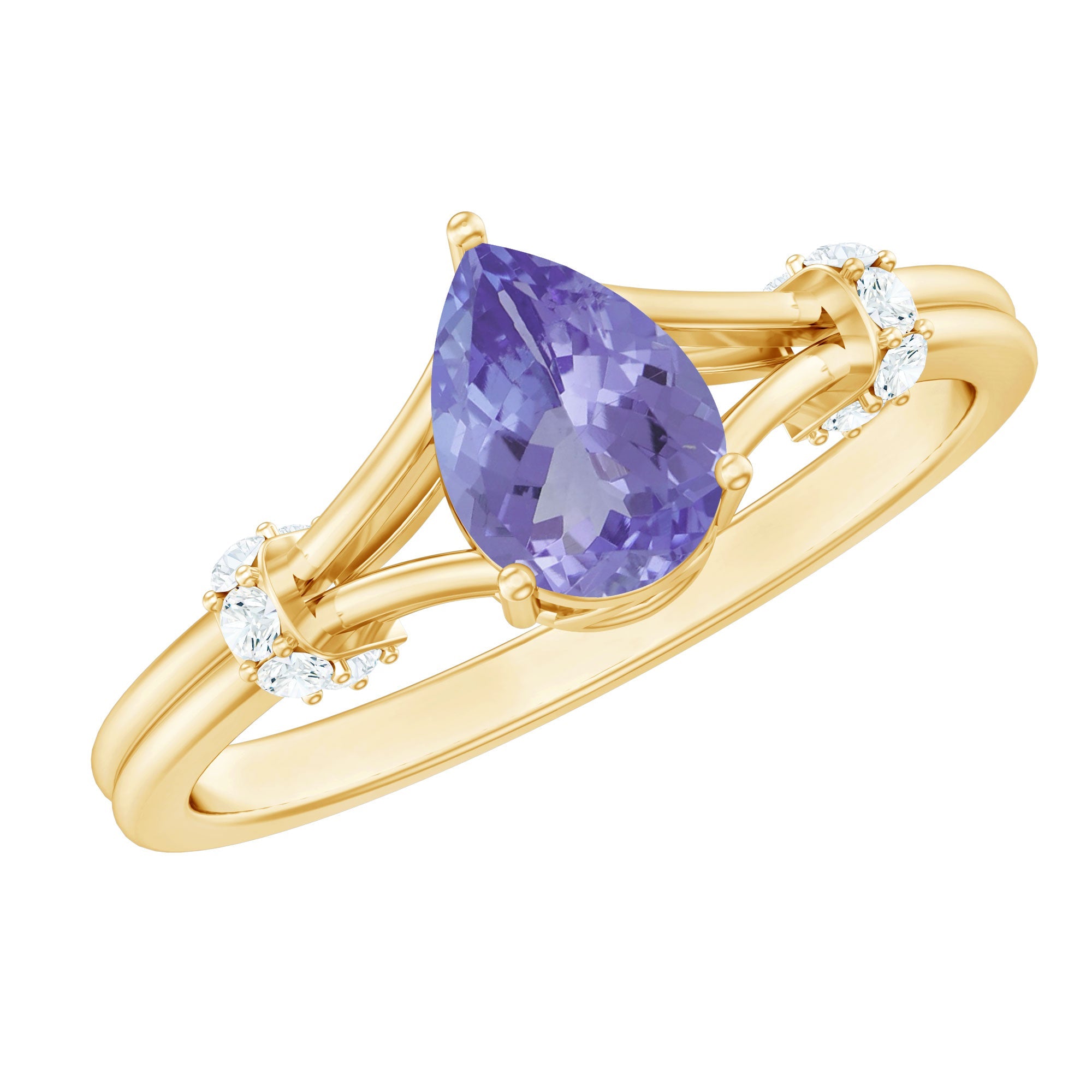 Pear Shape Tanzanite Ring - Natural Blue Gemstone With Diamond Split Shank Design