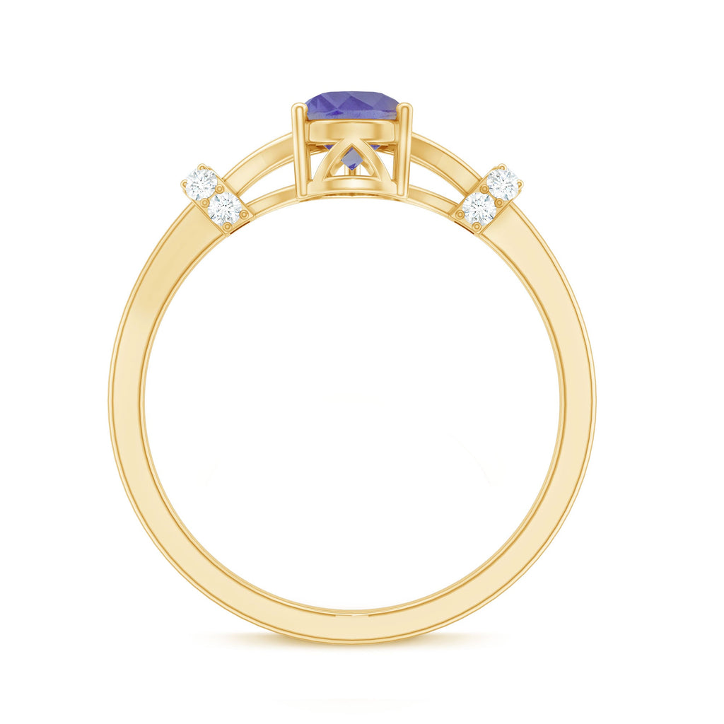 Pear Shape Tanzanite Ring - Natural Blue Gemstone With Diamond Split Shank Design