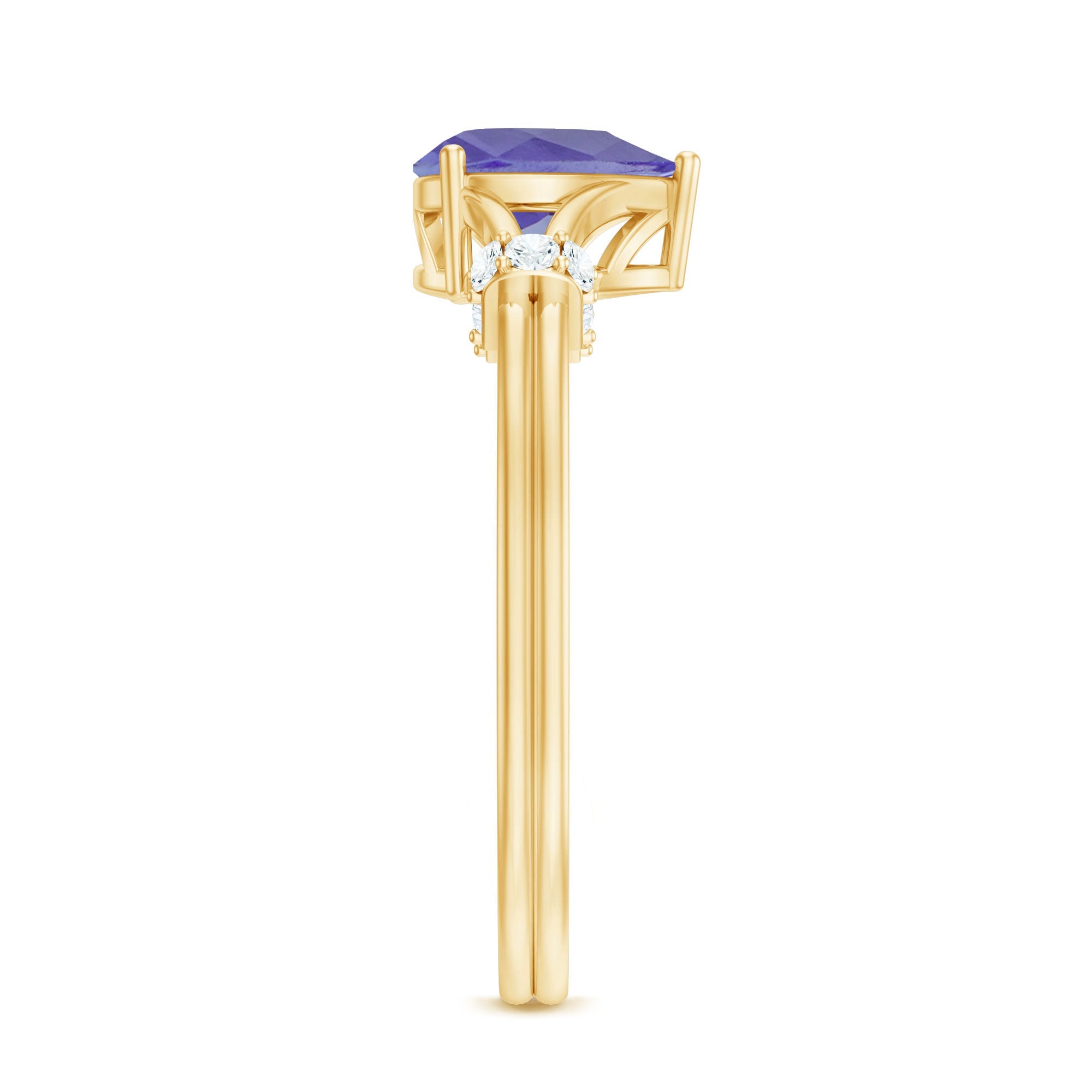 Pear Shape Tanzanite Ring - Natural Blue Gemstone With Diamond Split Shank Design