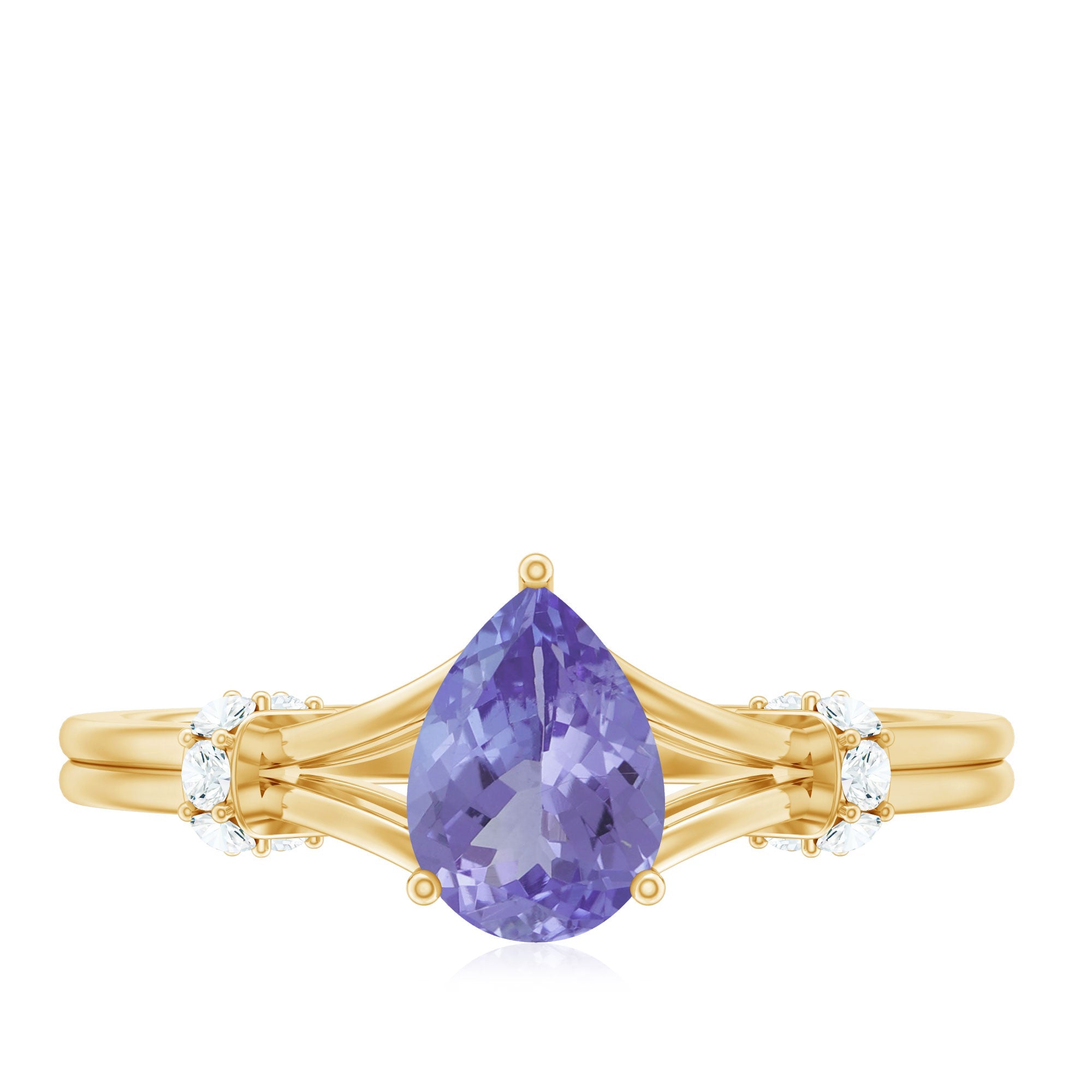 Pear Shape Tanzanite Ring - Natural Blue Gemstone With Diamond Split Shank Design