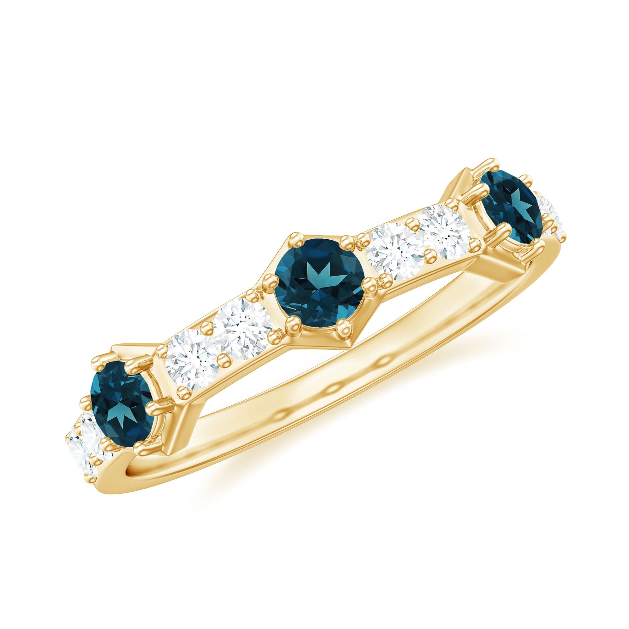 Certified London Blue Topaz Eternity Wedding Band with Diamond