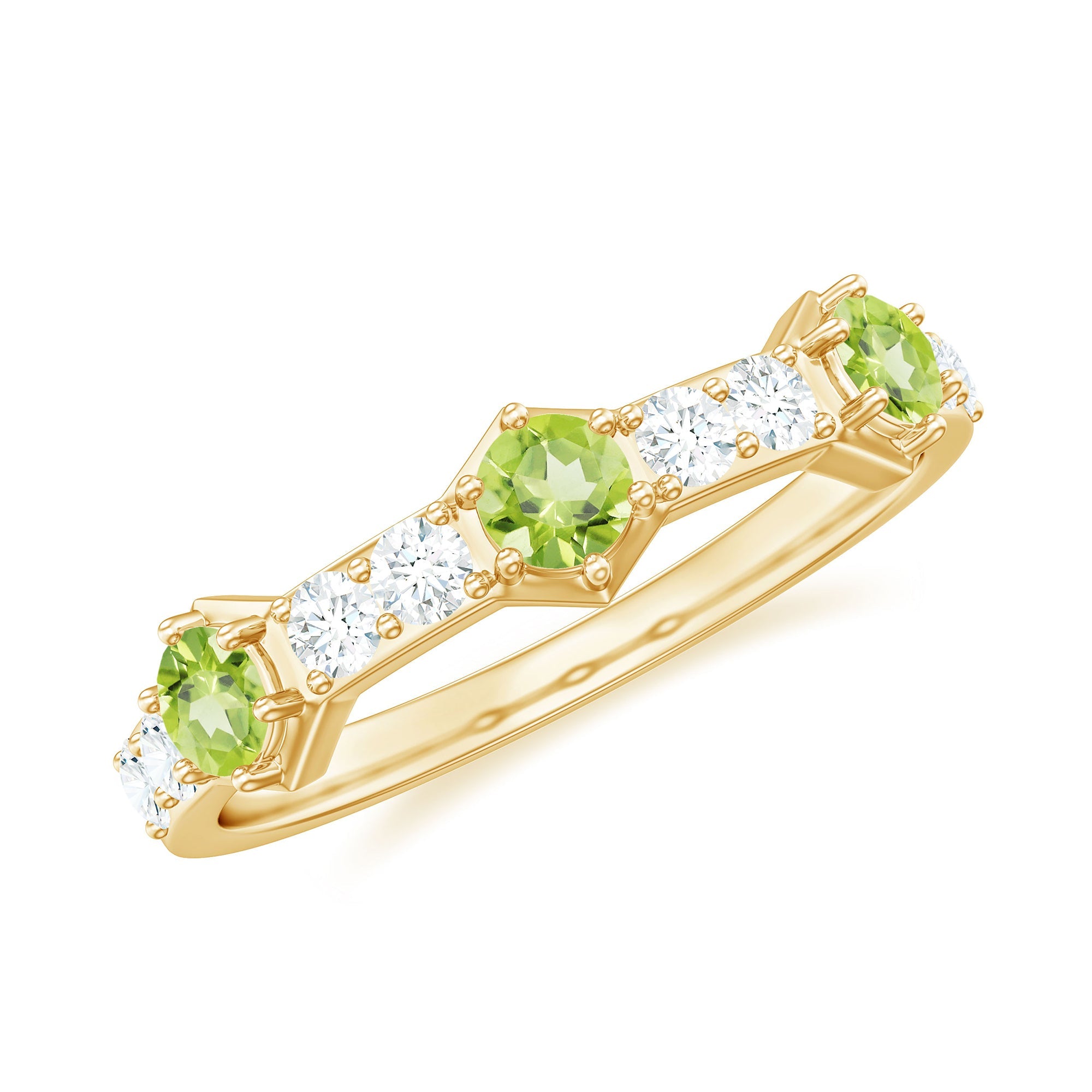 Peridot Diamond Ring – Half Eternity Ring with AAA Quality Peridot & Diamonds