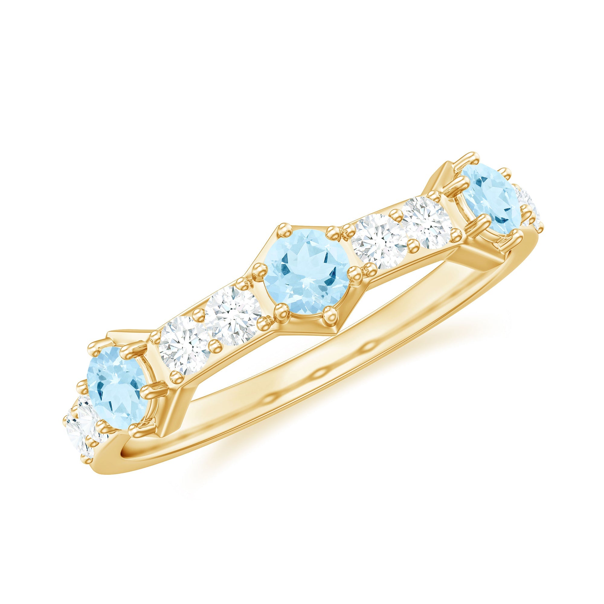 Aquamarine Eternity Ring – Diamond Half Eternity Wedding Band in Prong Setting