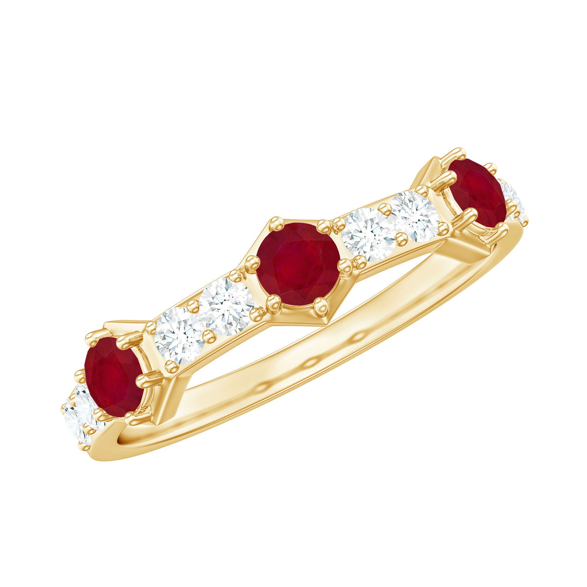 Ruby Diamond Eternity Ring – Half Eternity Band with AAA Quality Ruby & HI-SI Diamonds