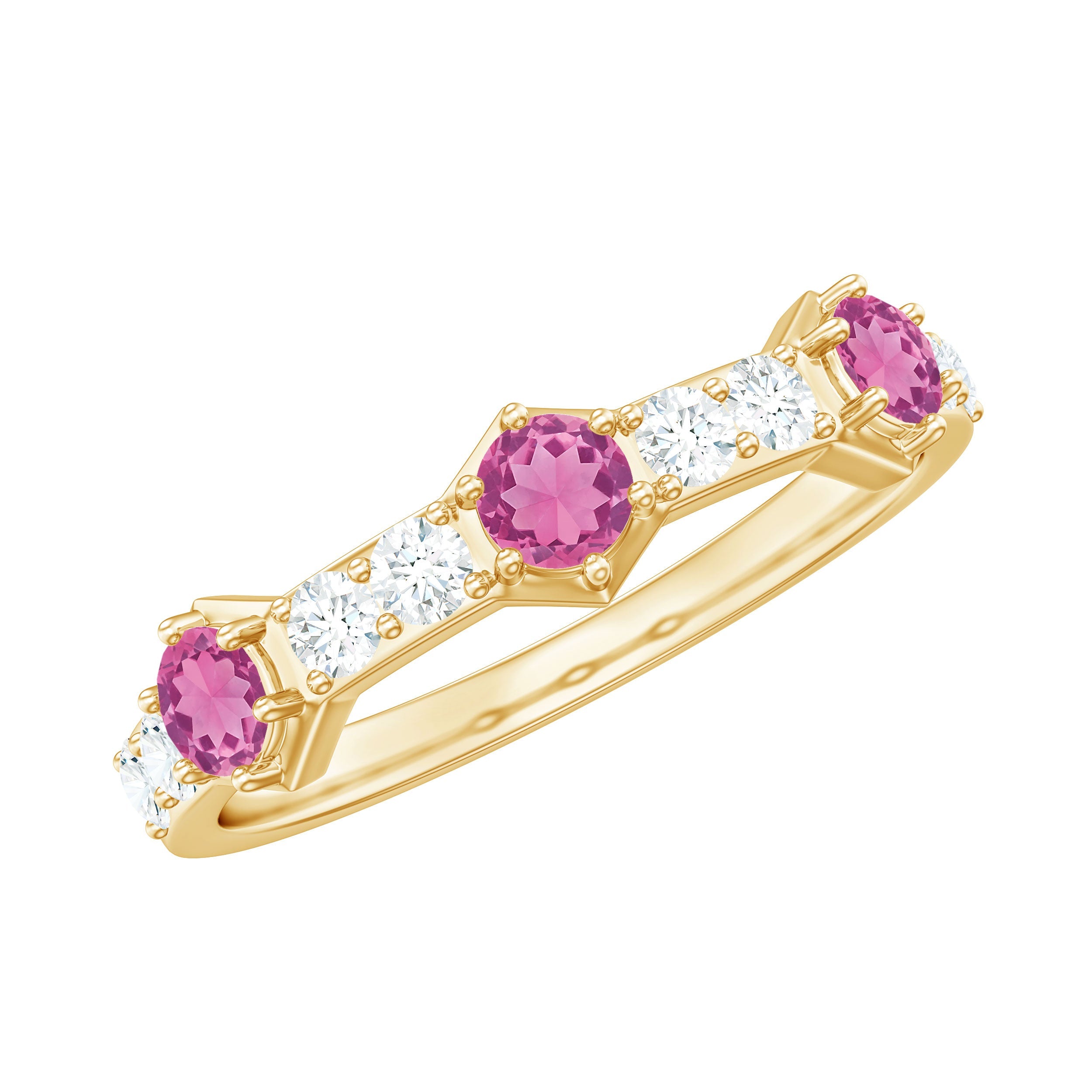 Half Eternity Ring – Pink Tourmaline & Diamond Wedding Band | AAA Quality Jewelry