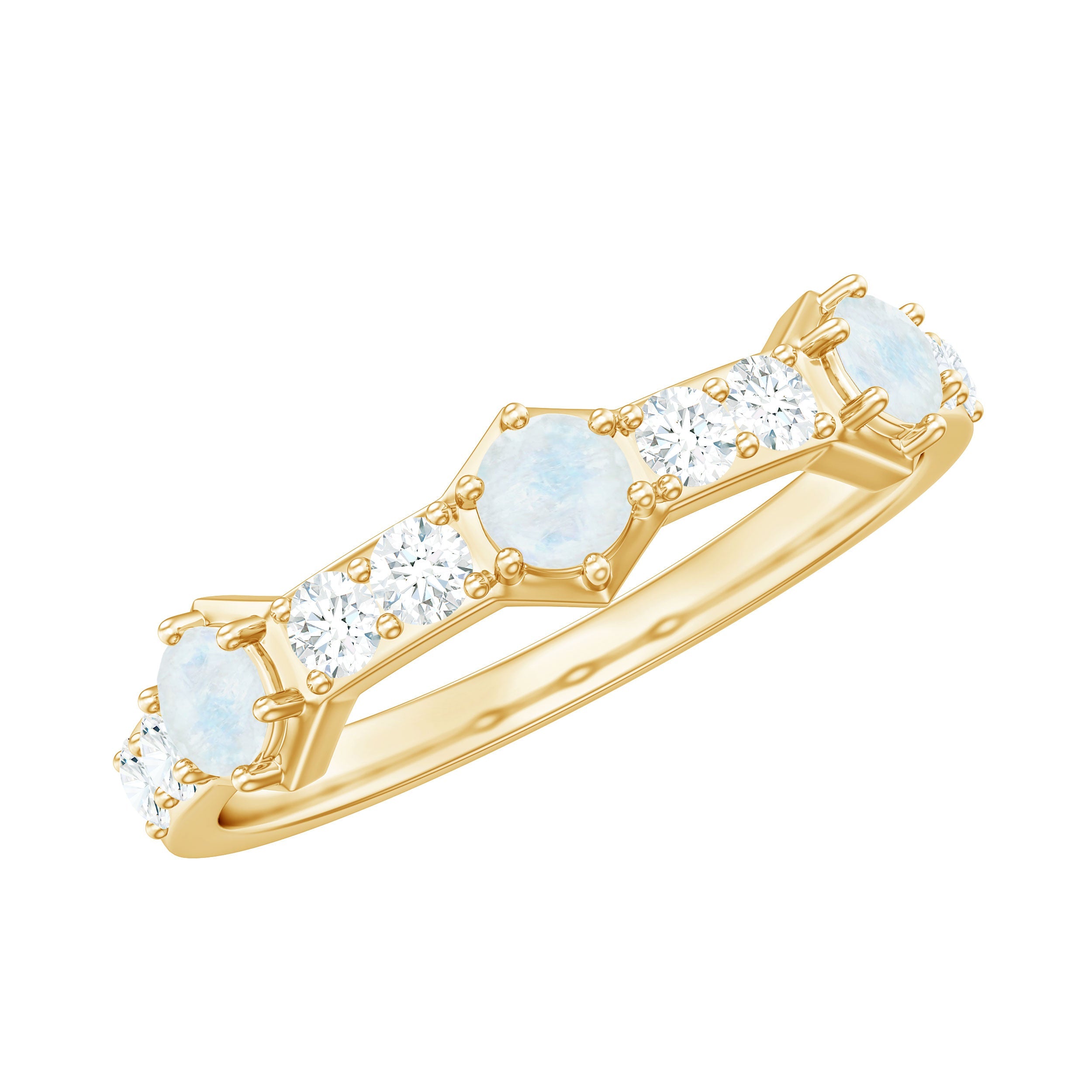 Moonstone Half Eternity Ring – Blue Moonstone & Diamond Wedding Band in Rose Gold