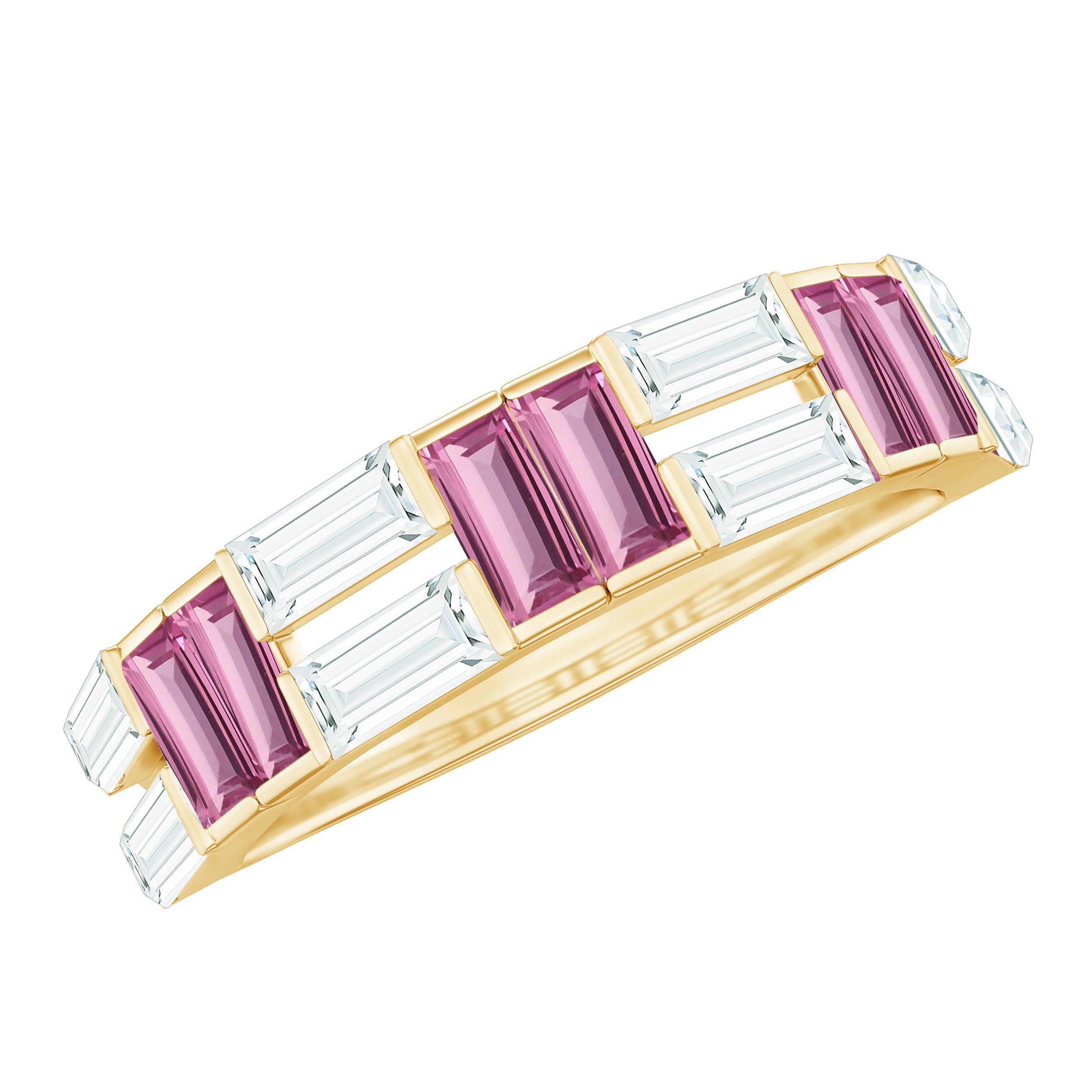 Pink Tourmaline Ring – Half Eternity Band with Moissanite Gemstones | Rose Gold