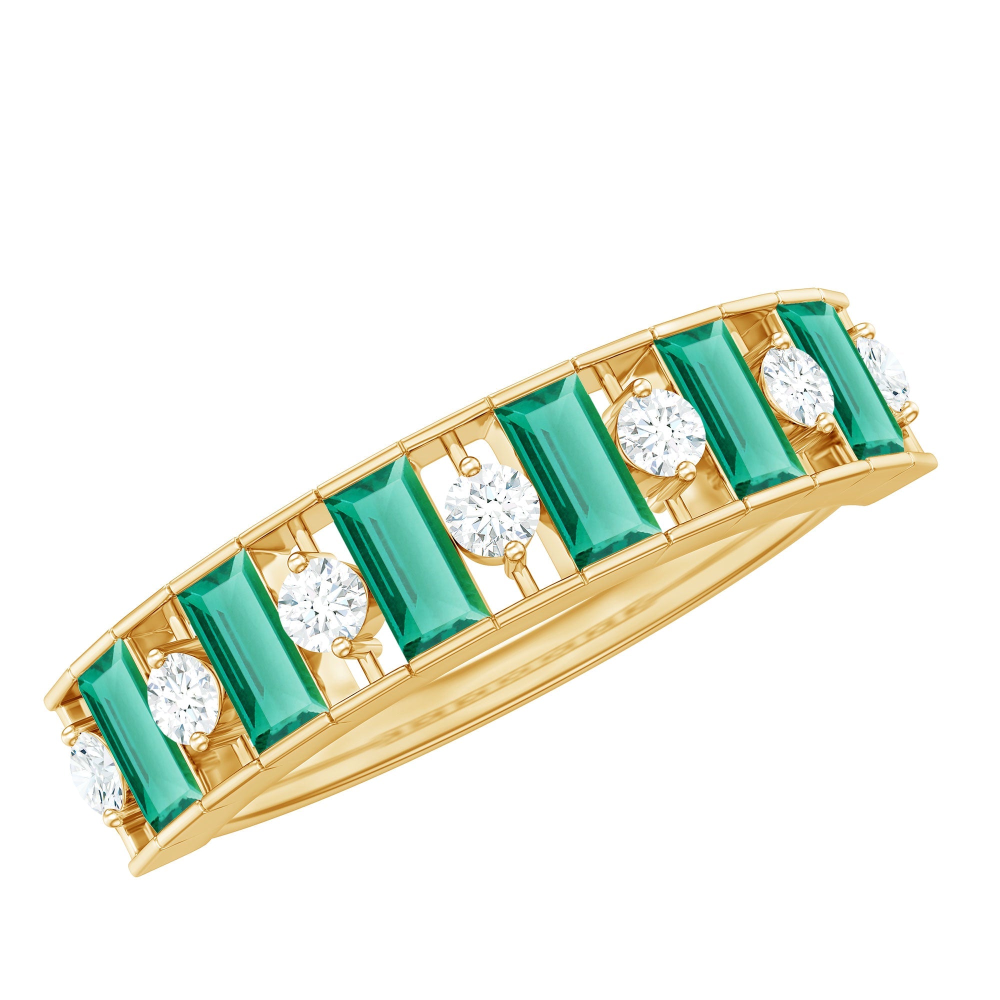 Emerald Diamond Eternity Band – Lab Grown Emerald Ring Half Eternity Anniversary Band