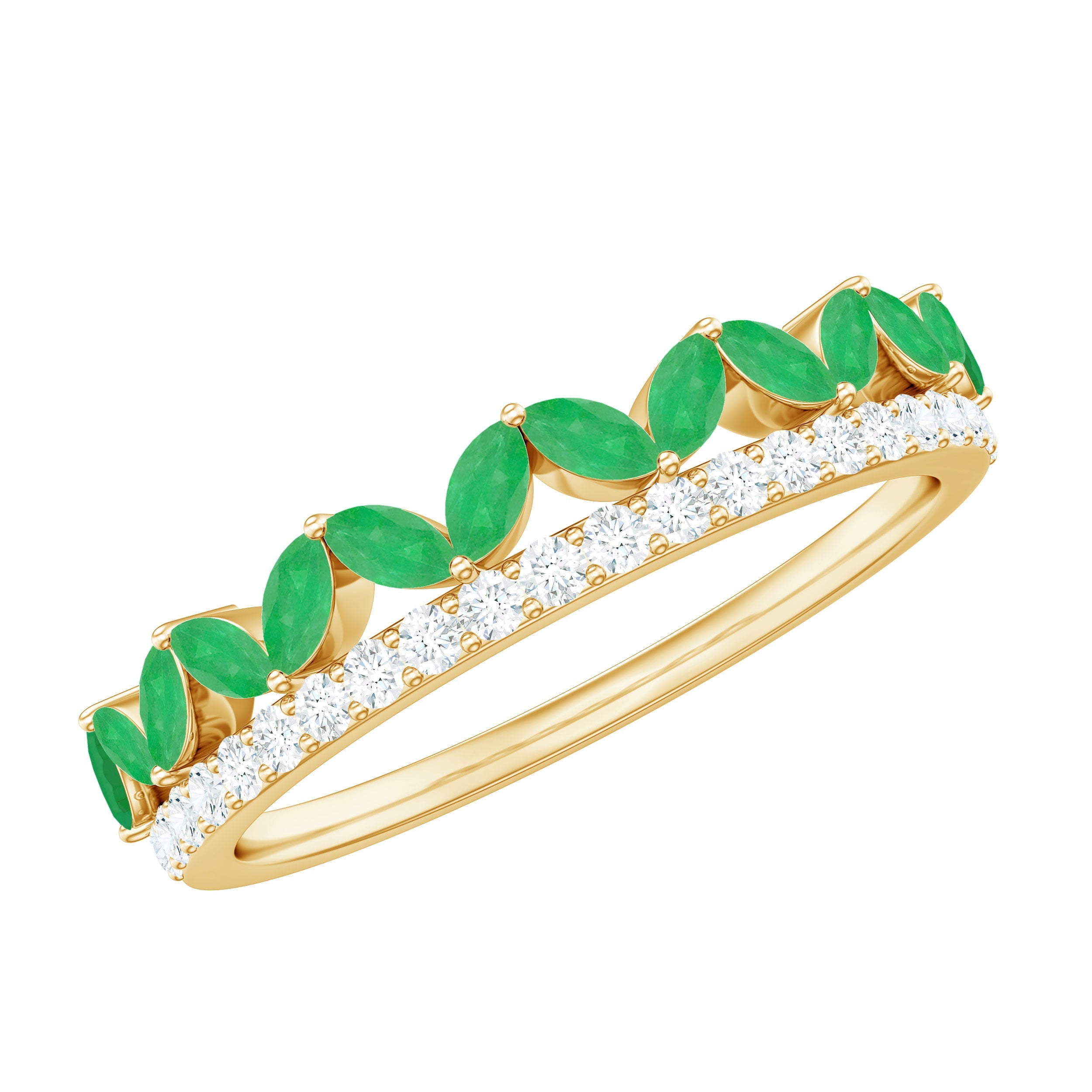 Emerald Wedding Band – Marquise Emerald Ring Half Eternity Diamond Band in Rose Gold