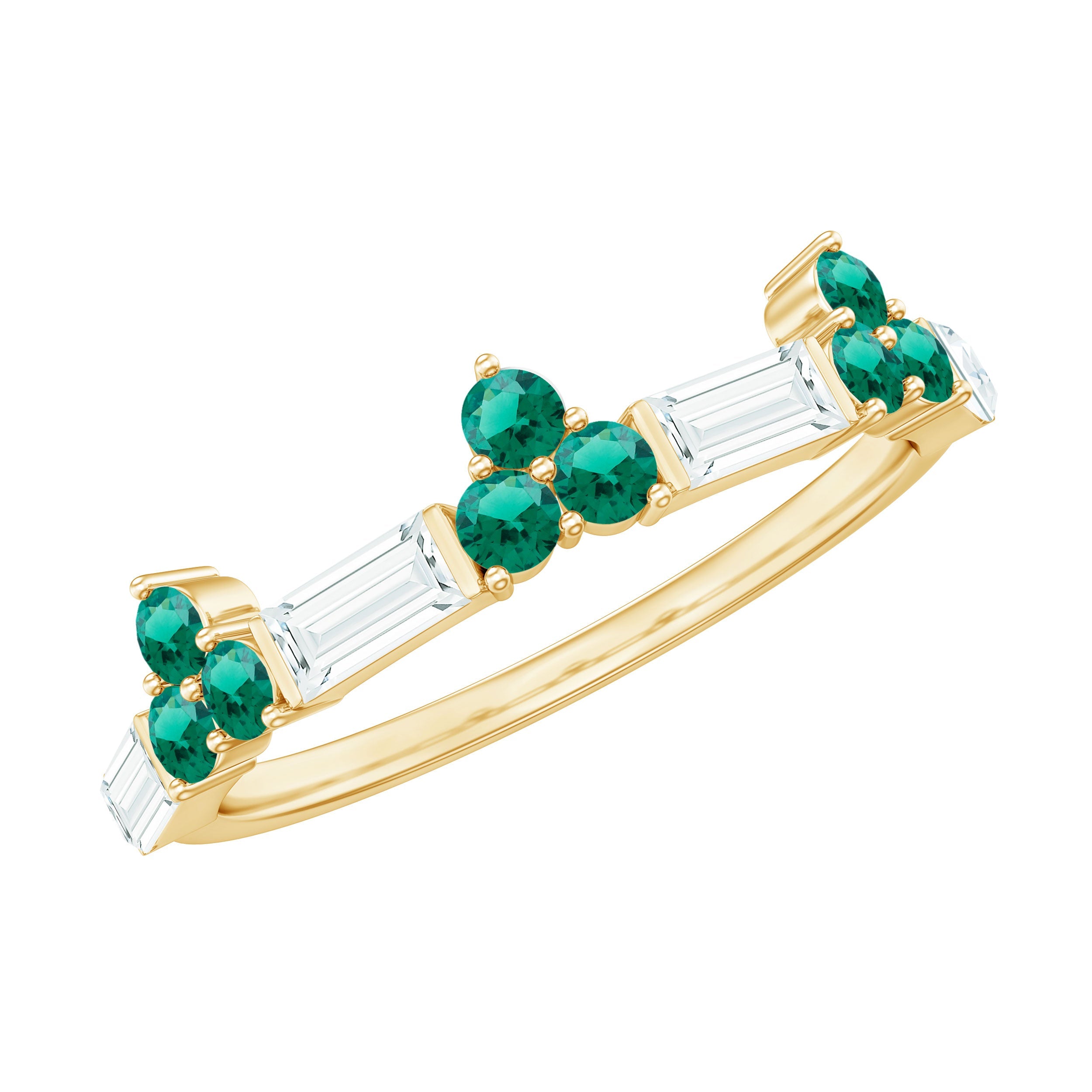 Lab Grown Emerald Ring – Half Eternity Anniversary Ring with Moissanite Wedding Band
