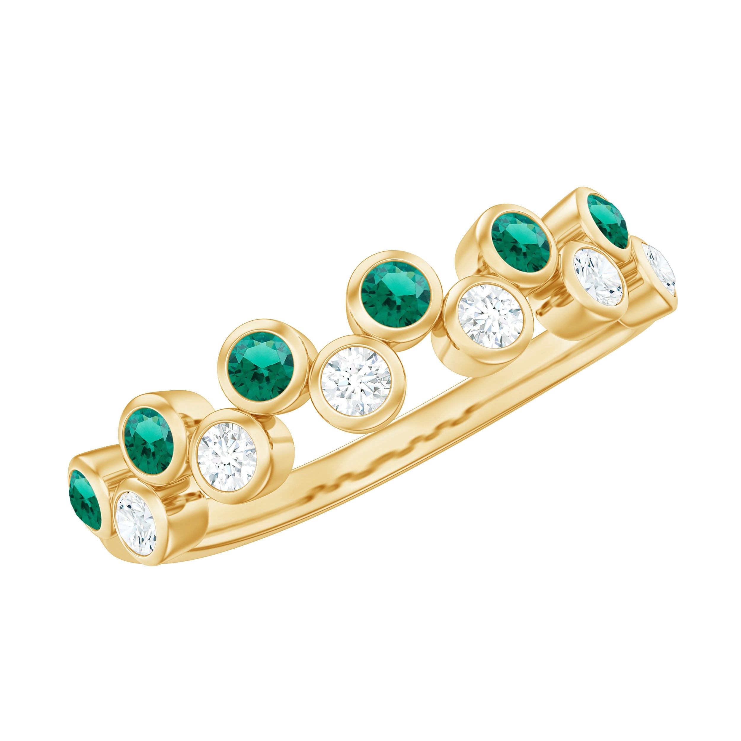 Emerald Half Eternity Ring – Bezel Set Lab Grown Emerald And Diamond Band