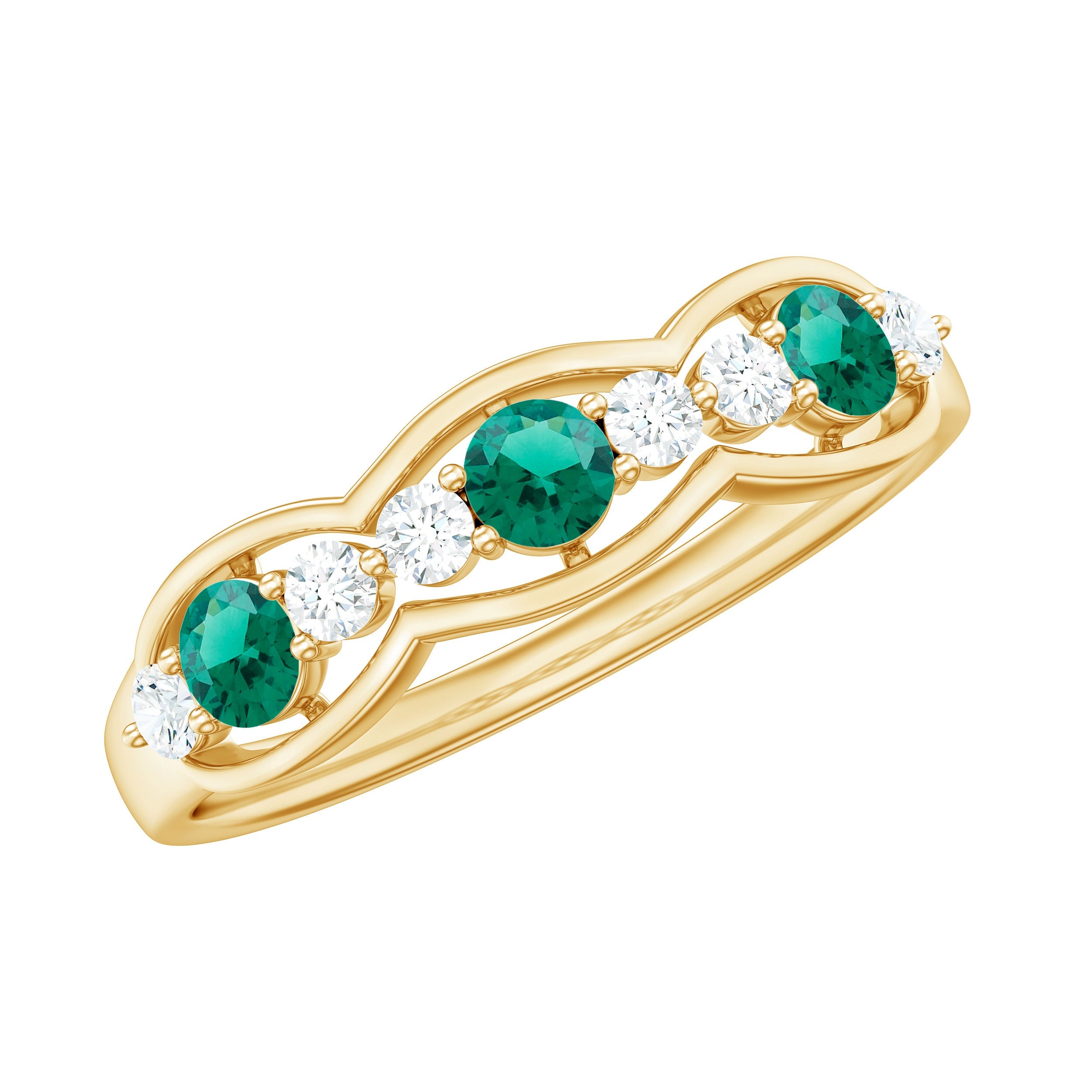 Lab Grown Emerald Ring – Half Eternity Anniversary Band with Diamond Accent