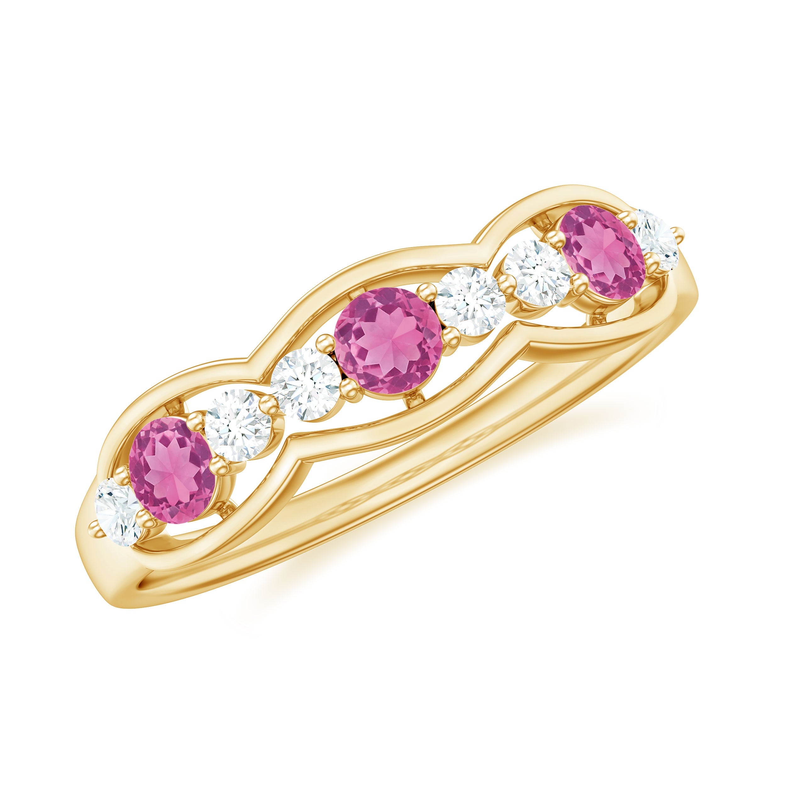 Pink Tourmaline Wedding Ring – Diamond Anniversary Band With AAA Quality Tourmaline