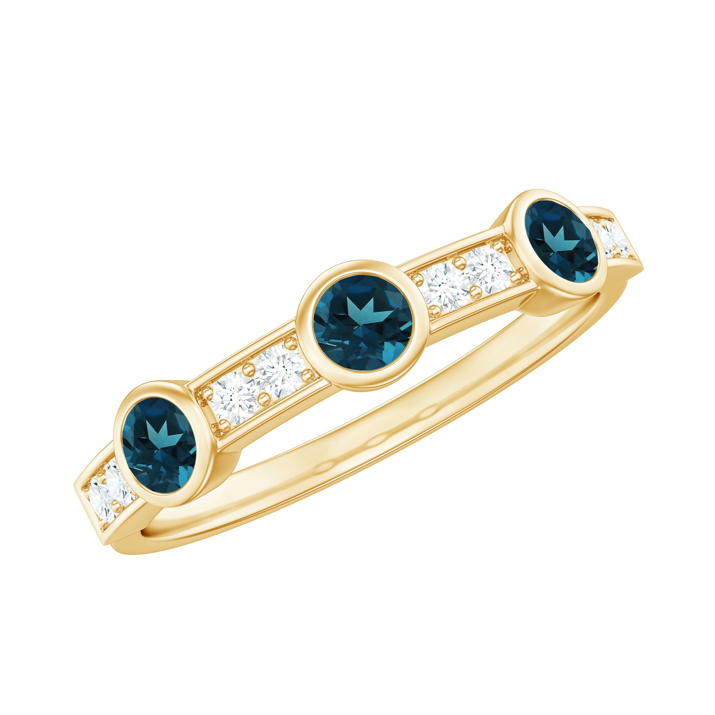 Bezel Set London Blue Topaz Half Eternity Band with Diamond
