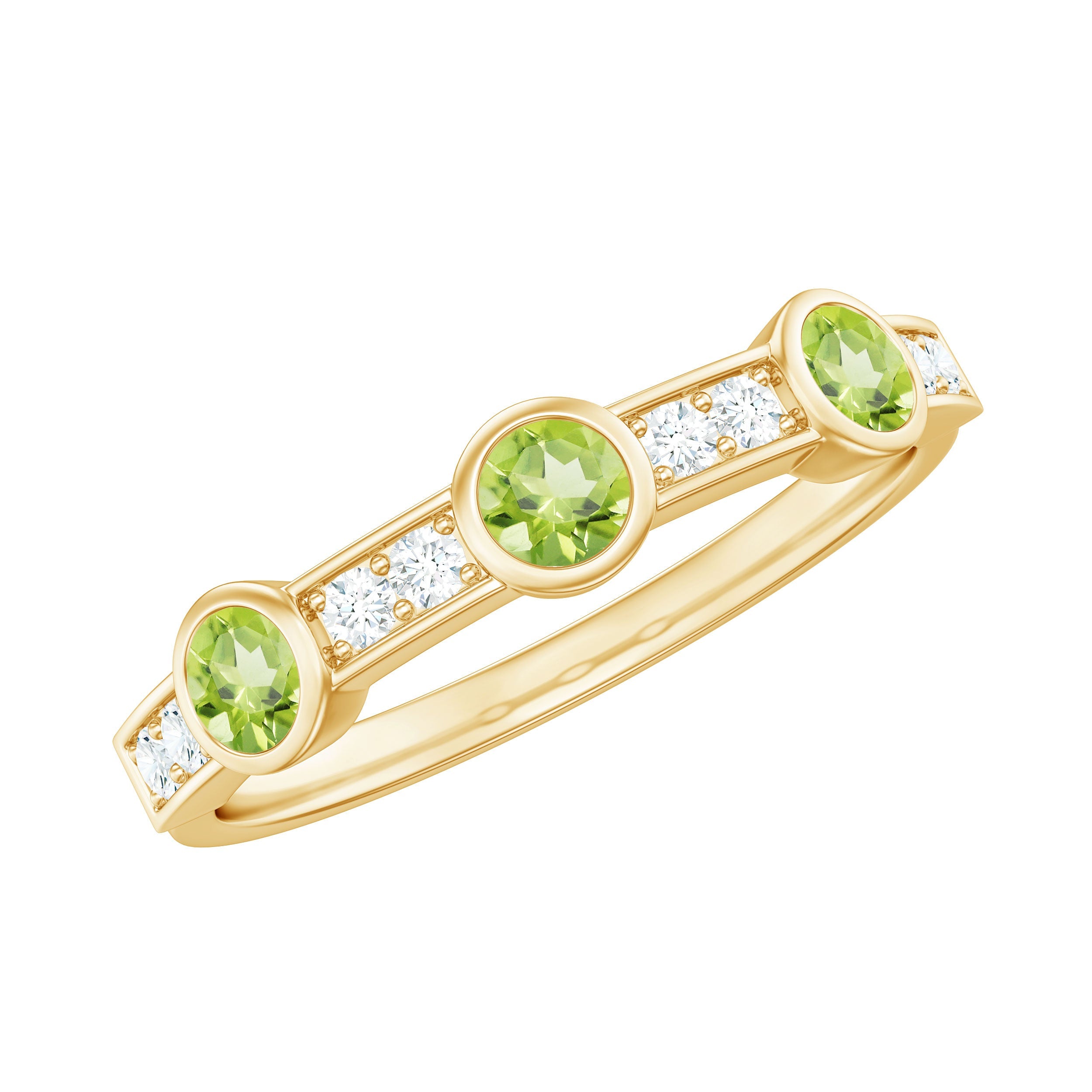 Peridot Eternity Ring – Half Eternity Bezel Set Ring with Diamond Accents