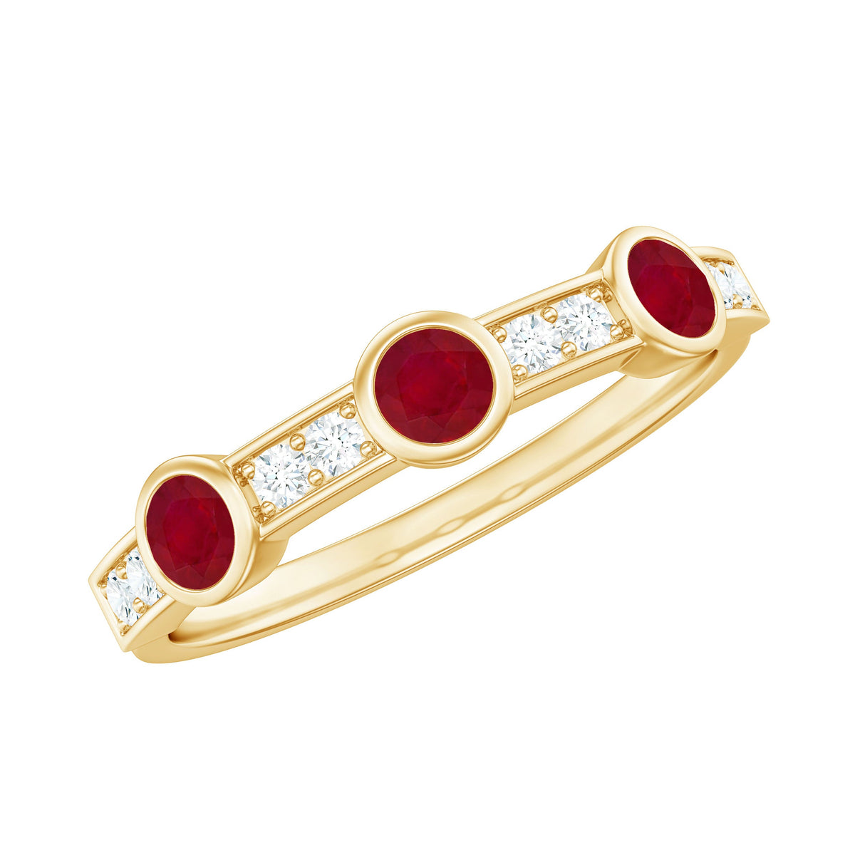 Ruby Half Eternity Ring – Elegant Bezel Set Band with AAA Quality Ruby & Diamonds