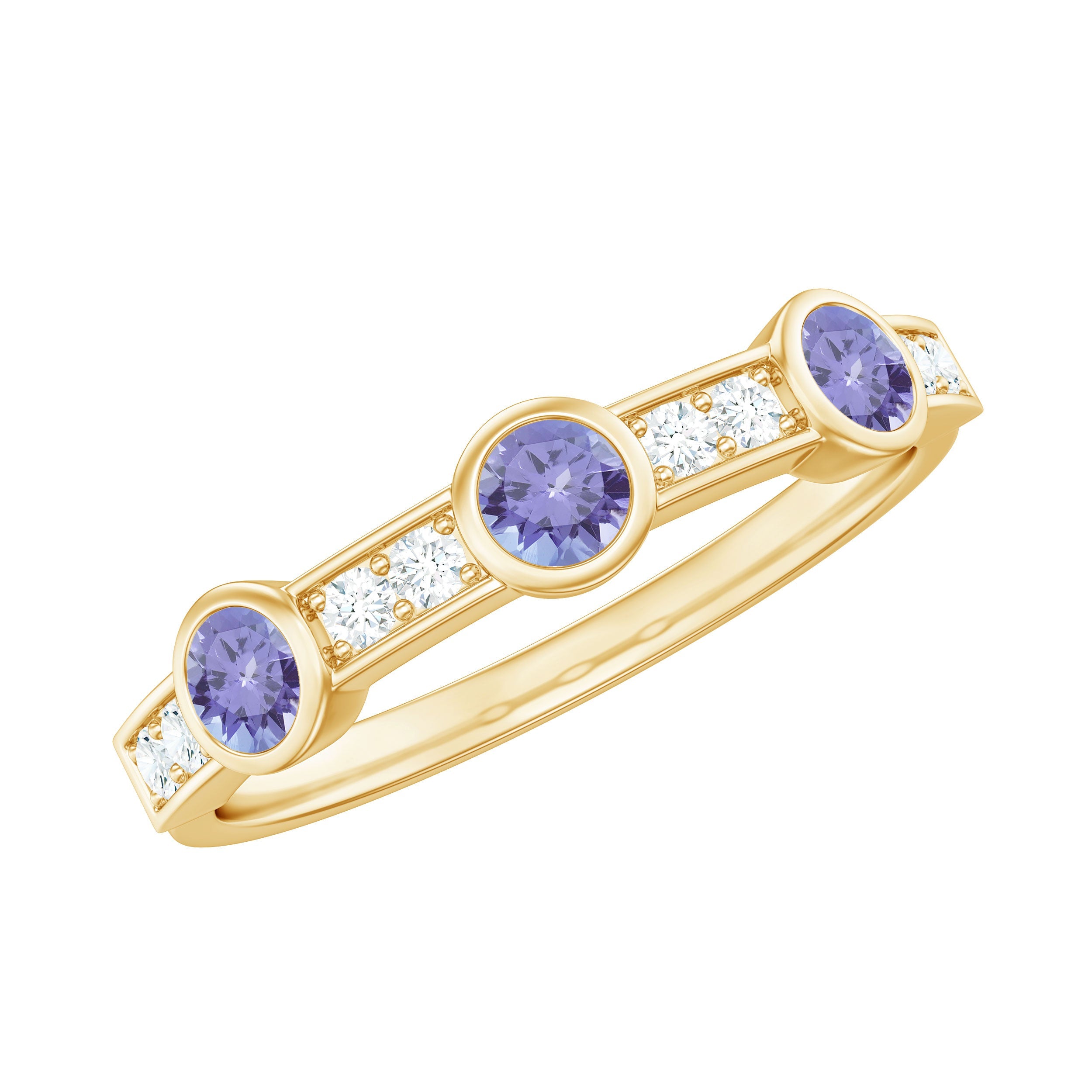 Tanzanite Diamond Ring – Half Eternity Ring With AAA Quality Tanzanite & HI-SI Diamonds