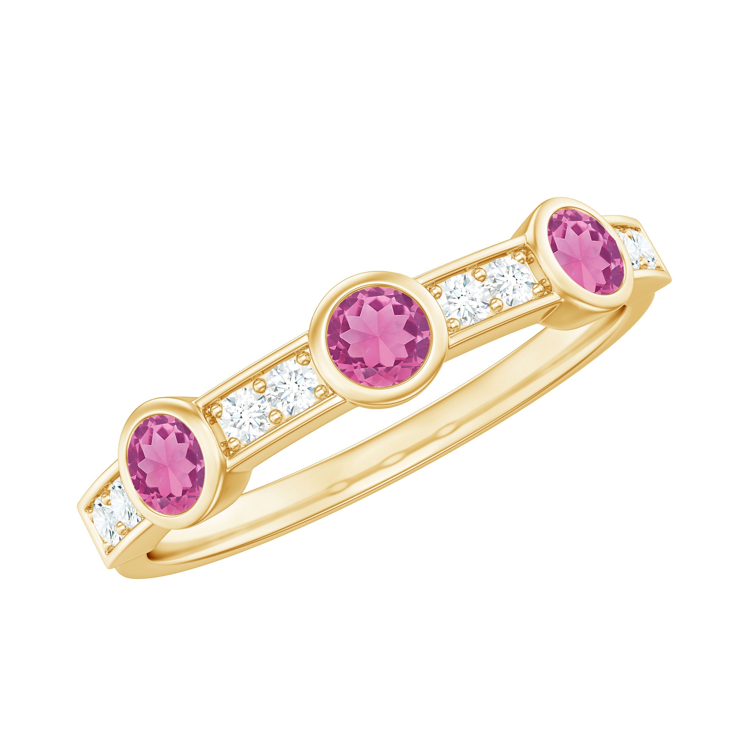 Pink Tourmaline Ring – Diamond Eternity Band | Minimalist Bezel Set Band